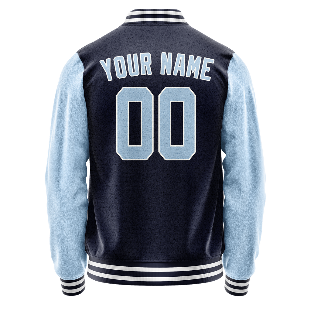 Personalized Navy & Light-Blue Solid Color Varsity Letterman Jacket