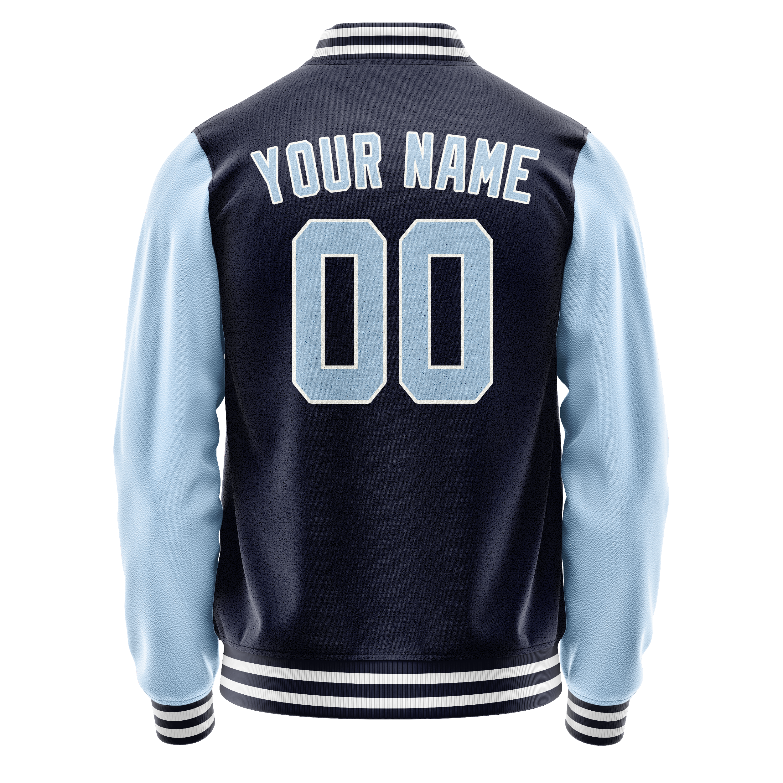 Personalized Navy & Light-Blue Solid Color Varsity Letterman Jacket