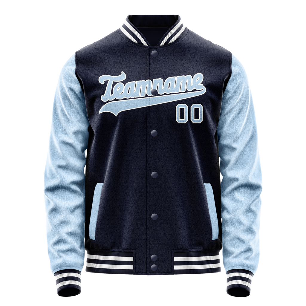 Personalized Navy & Light-Blue Solid Color Varsity Letterman Jacket