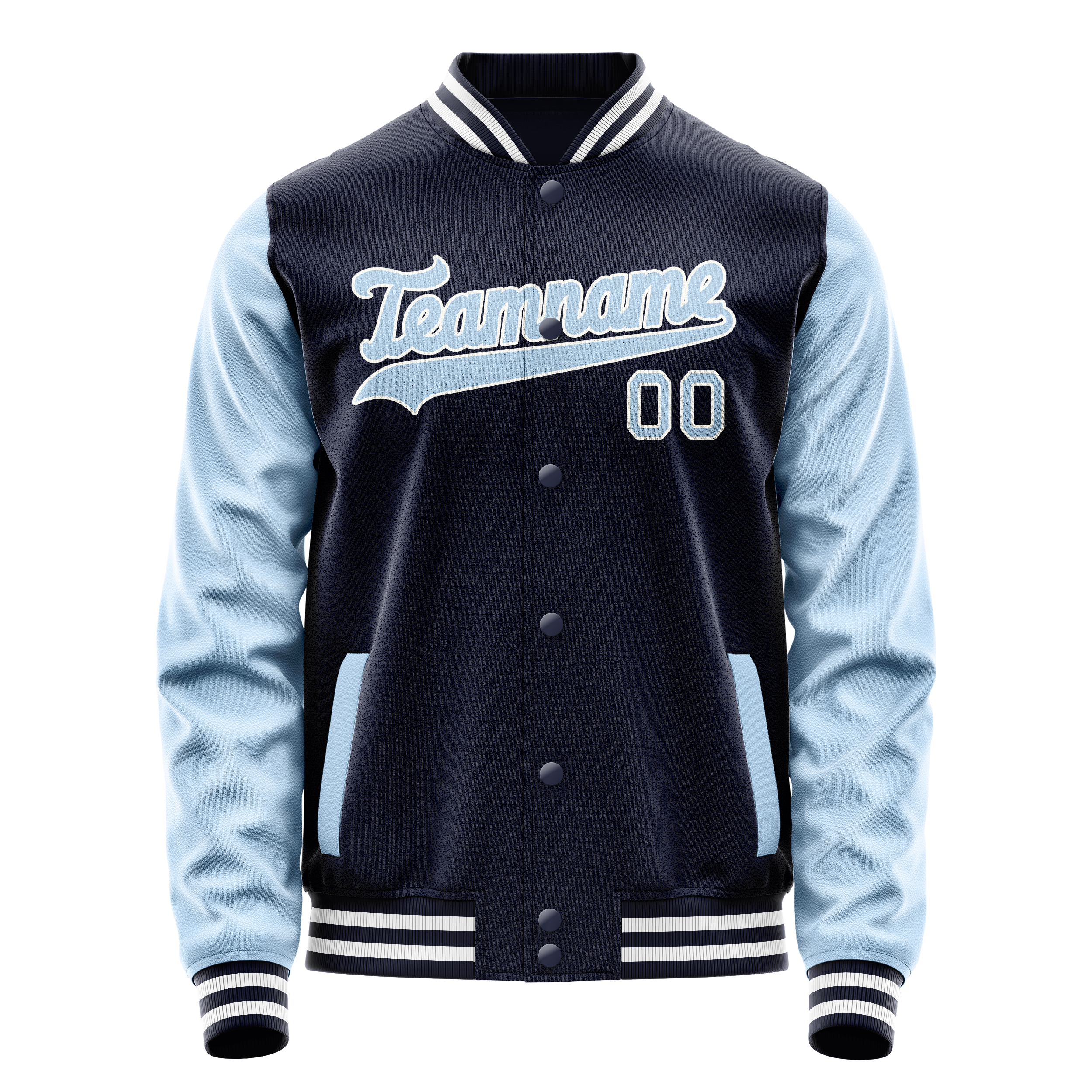 Personalized Navy & Light-Blue Solid Color Varsity Letterman Jacket
