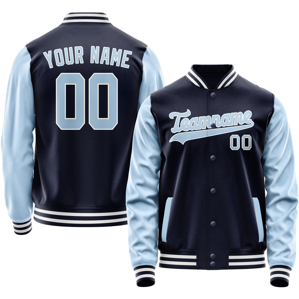 Personalized Navy & Light-Blue Solid Color Varsity Letterman Jacket