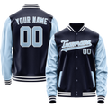 Personalized Navy & Light-Blue Solid Color Varsity Letterman Jacket
