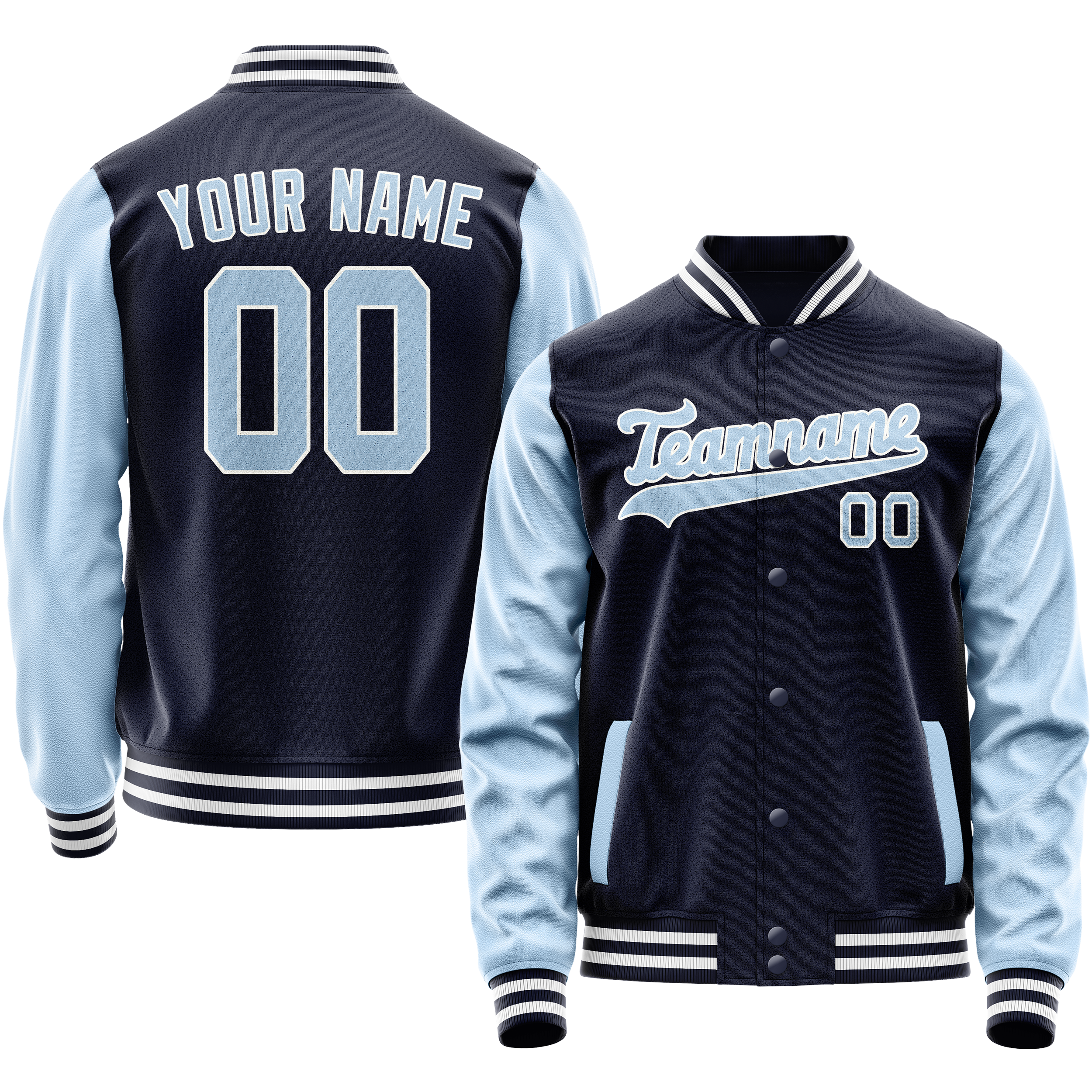 Personalized Navy & Light-Blue Solid Color Varsity Letterman Jacket