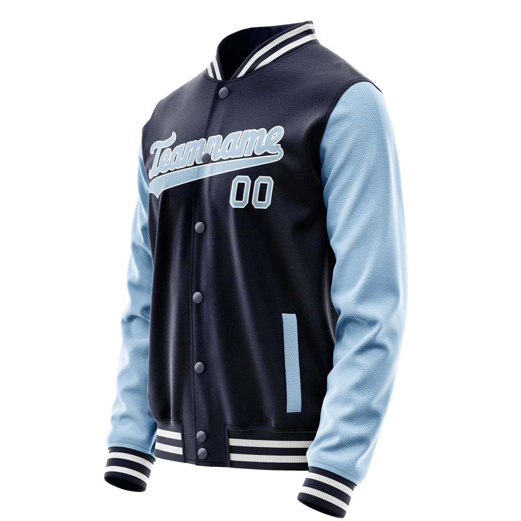 Personalized Navy & Light-Blue Solid Color Varsity Letterman Jacket