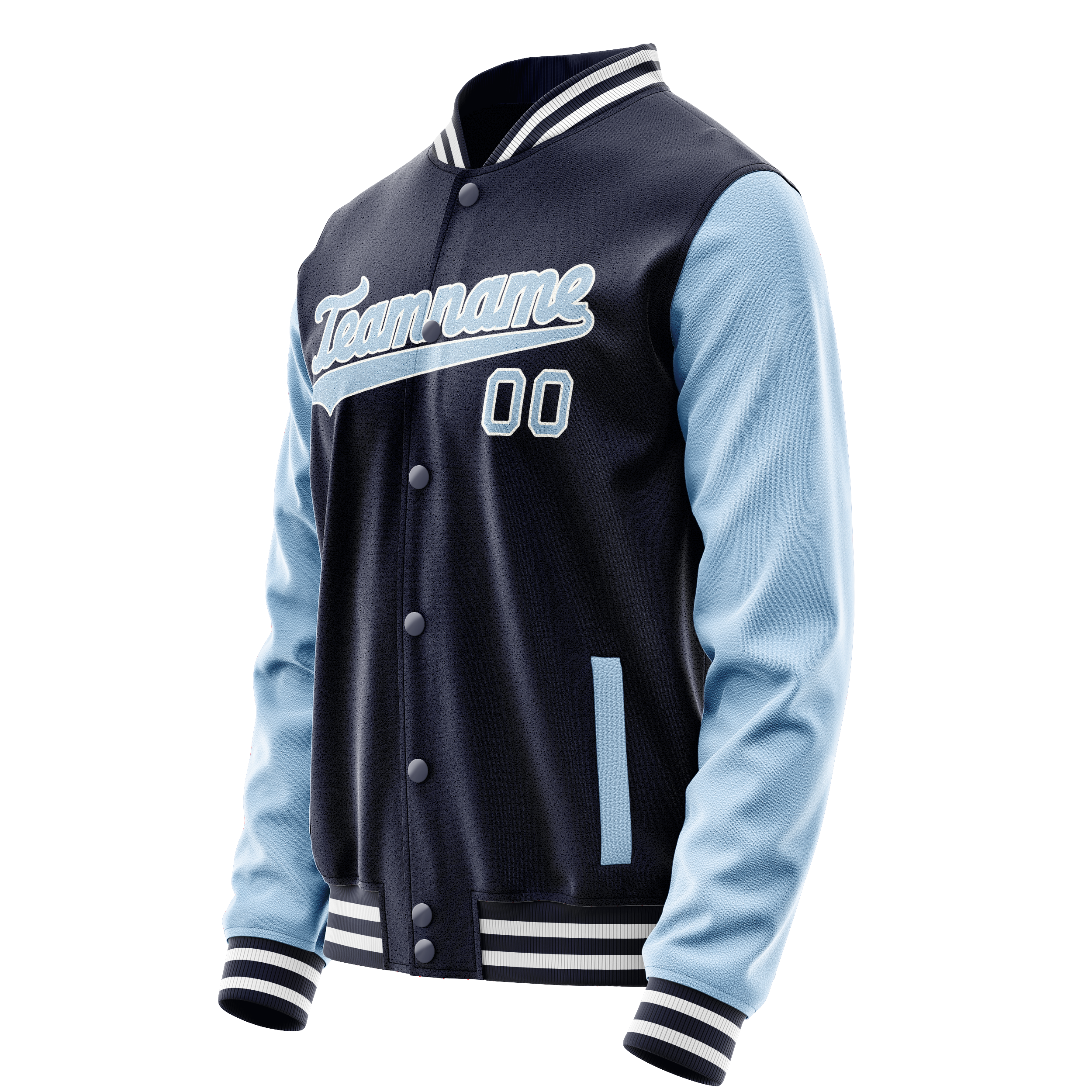 Personalized Navy & Light-Blue Solid Color Varsity Letterman Jacket