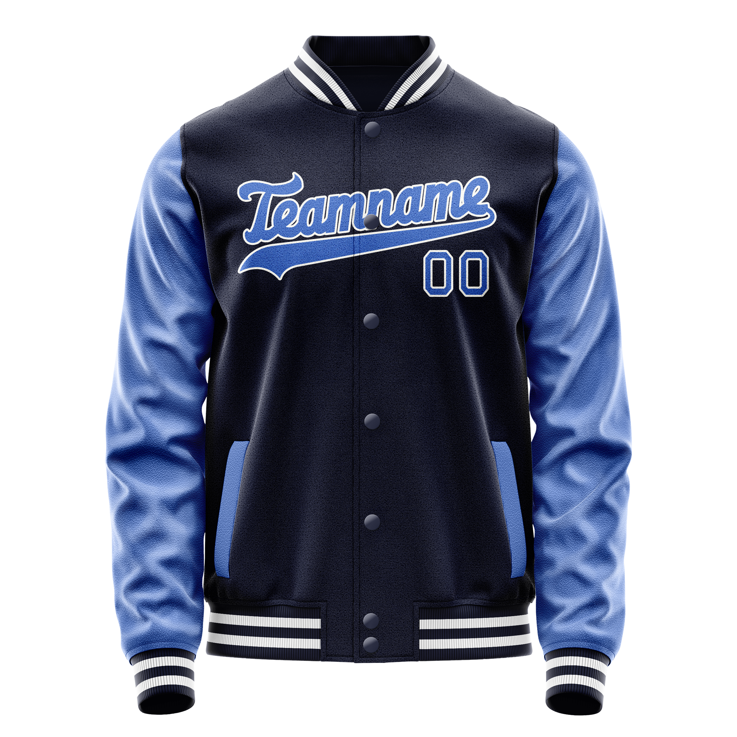 Personalized Navy & Blue Solid Color Varsity Letterman Jacket