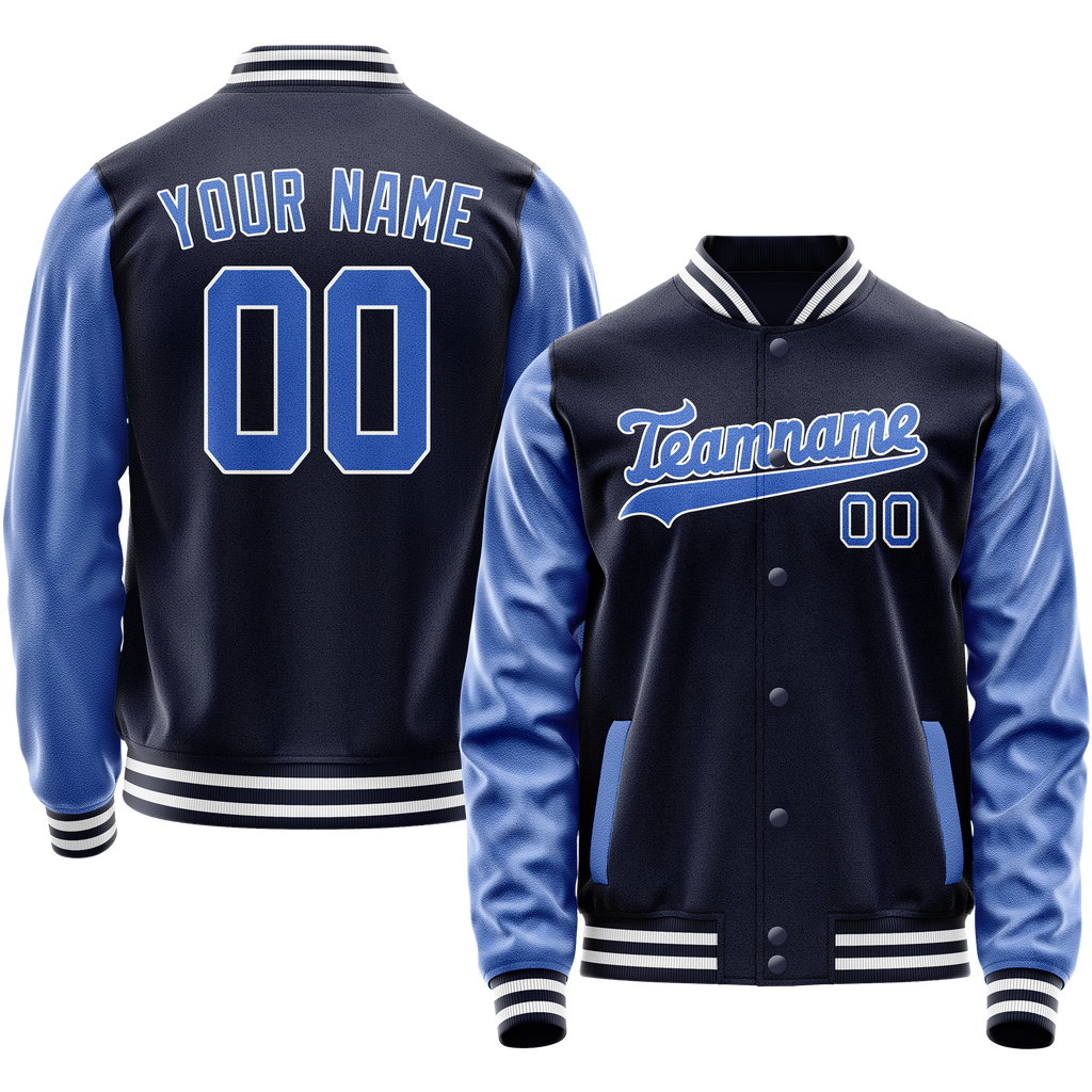 Personalized Navy & Blue Solid Color Varsity Letterman Jacket