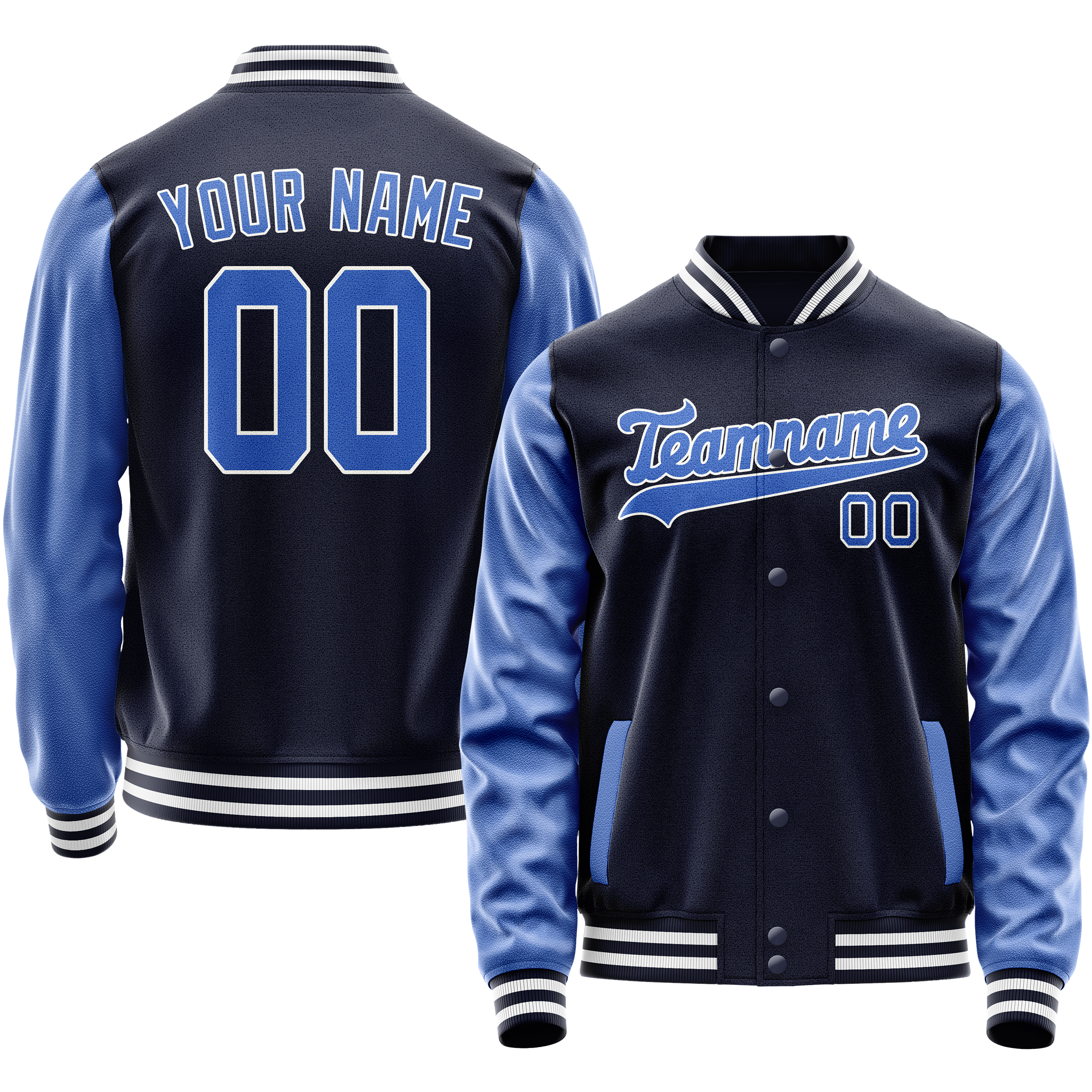 Personalized Navy & Blue Solid Color Varsity Letterman Jacket