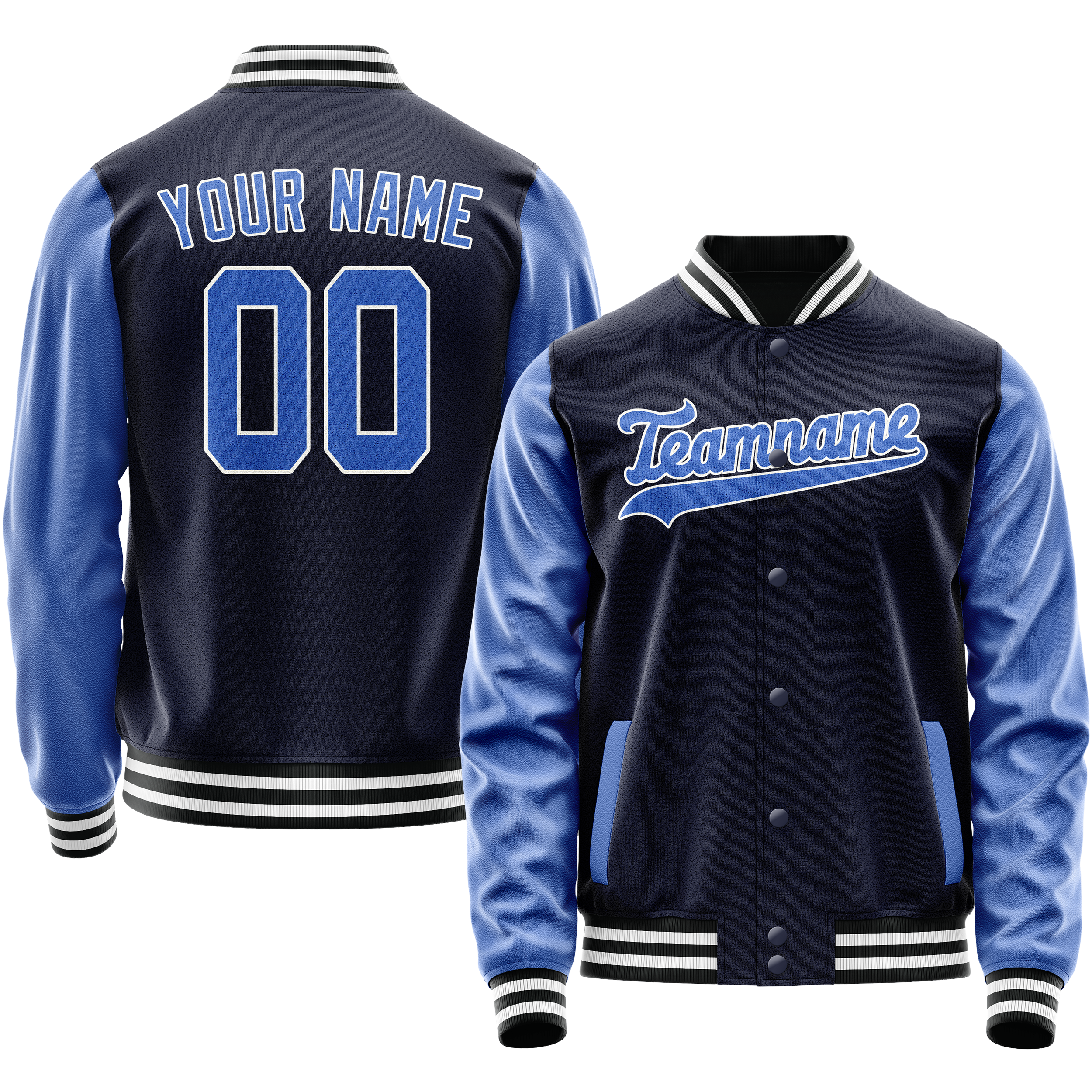 Personalized Navy & Blue Solid Color Varsity Letterman Jacket
