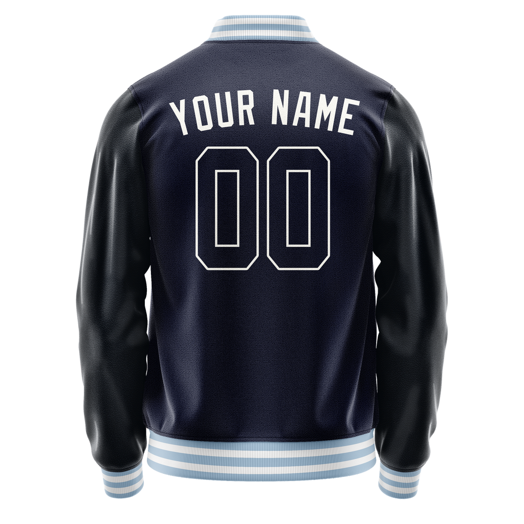 Personalized Navy & White Solid Color Varsity Letterman Jacket