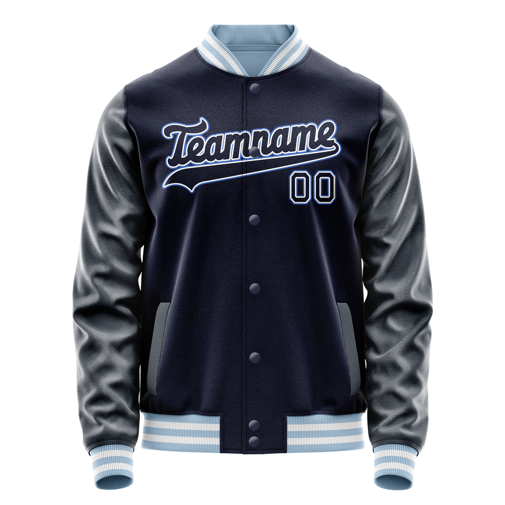 Personalized Navy & White Solid Color Varsity Letterman Jacket
