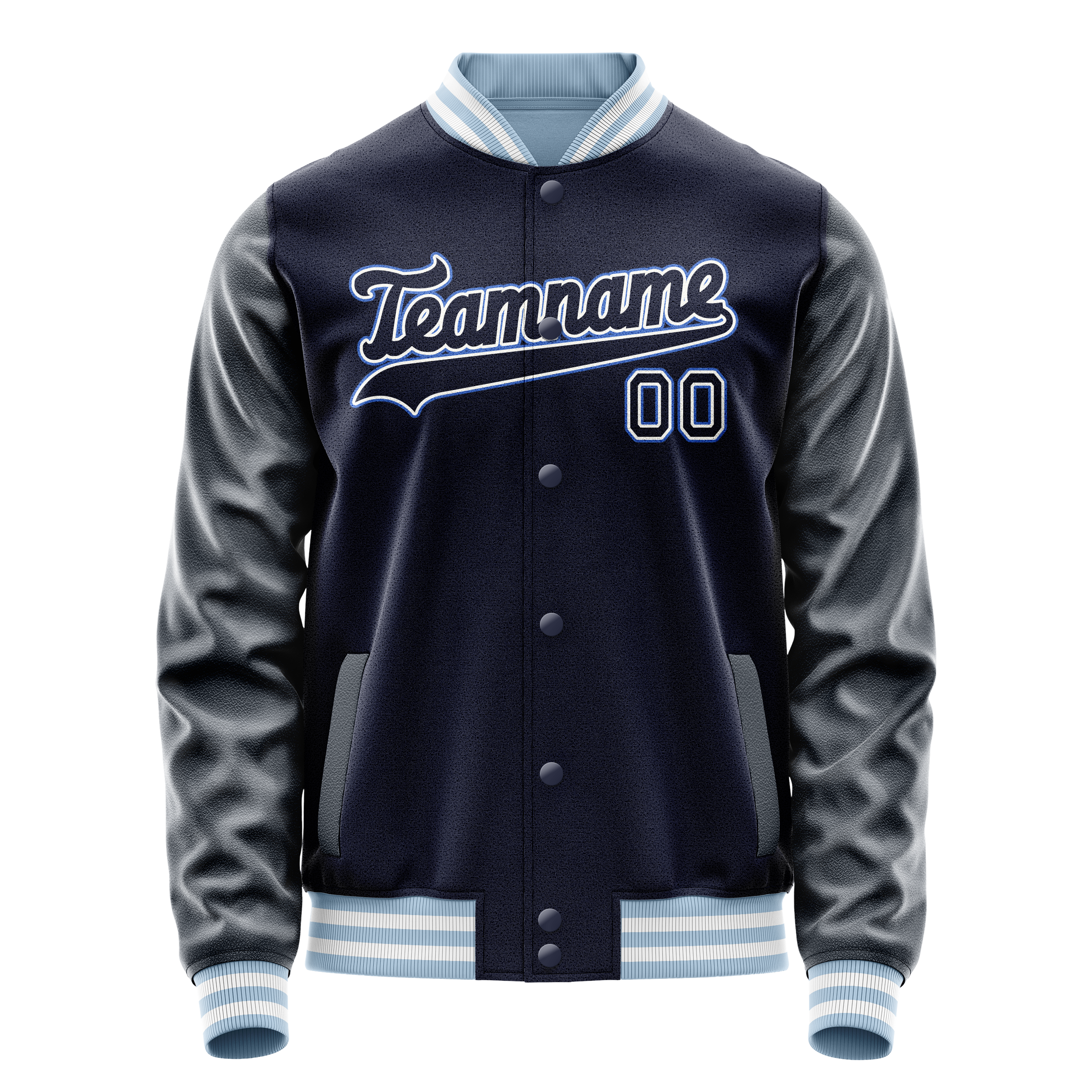 Personalized Navy & White Solid Color Varsity Letterman Jacket