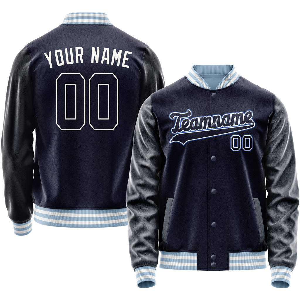 Personalized Navy & White Solid Color Varsity Letterman Jacket