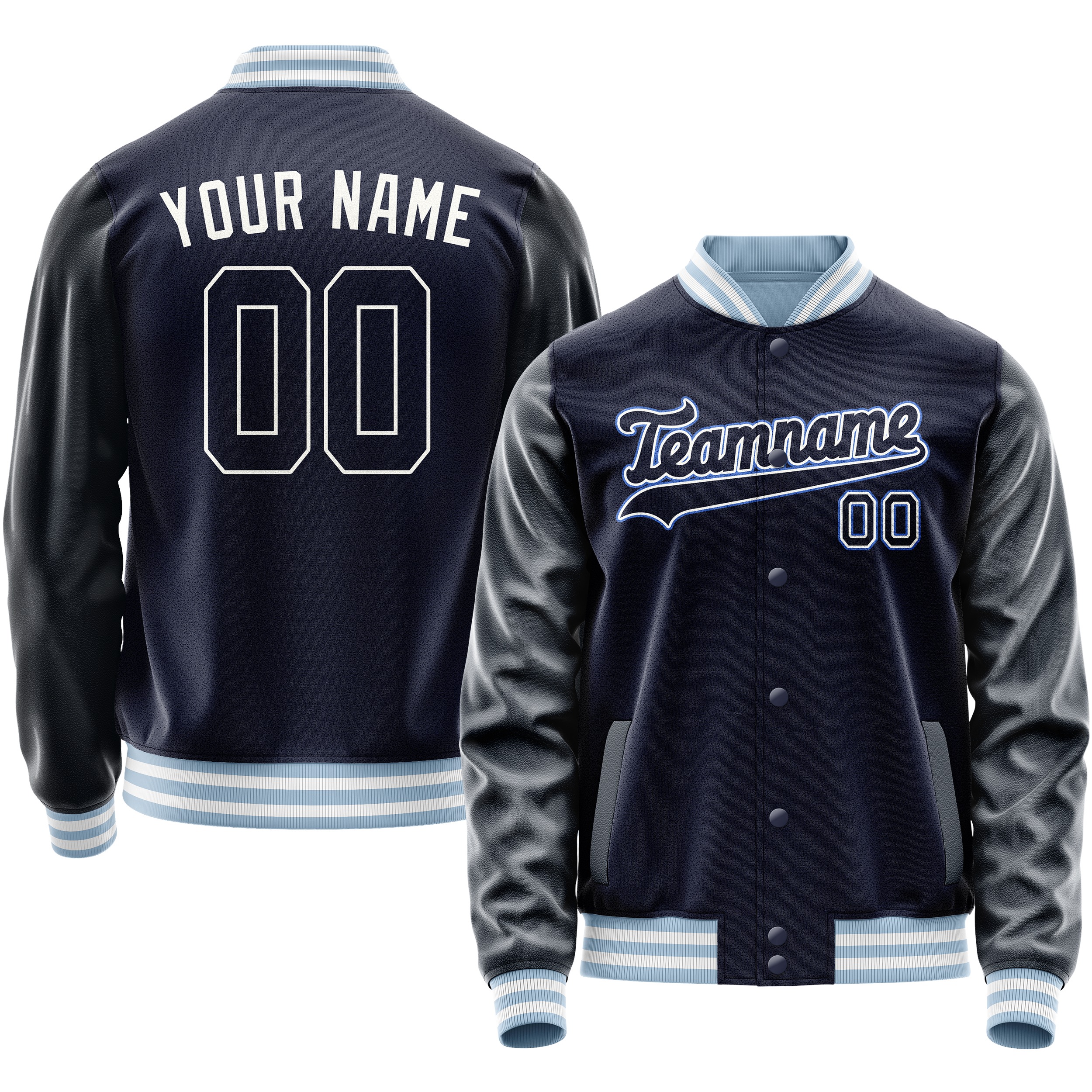 Personalized Navy & White Solid Color Varsity Letterman Jacket