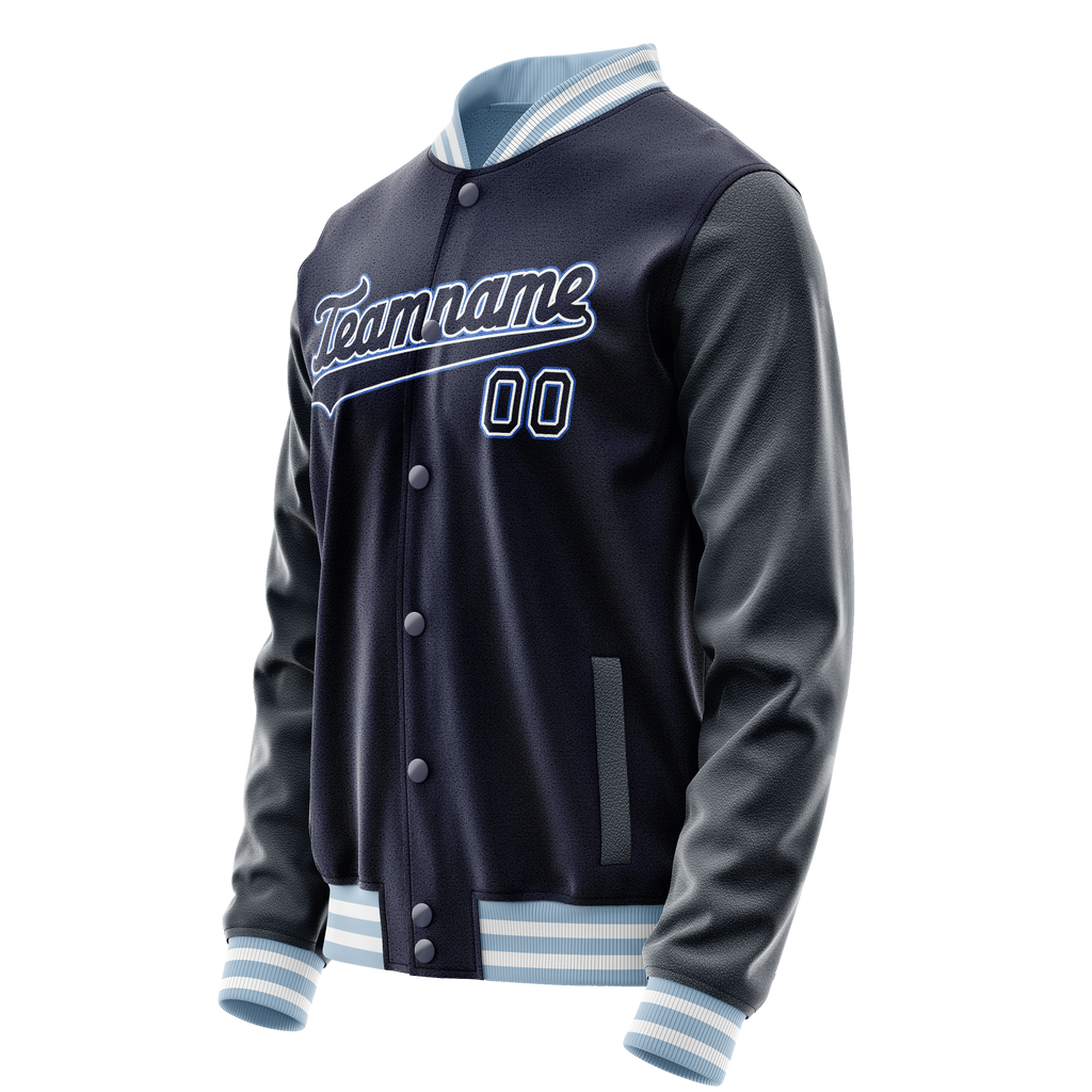 Personalized Navy & White Solid Color Varsity Letterman Jacket