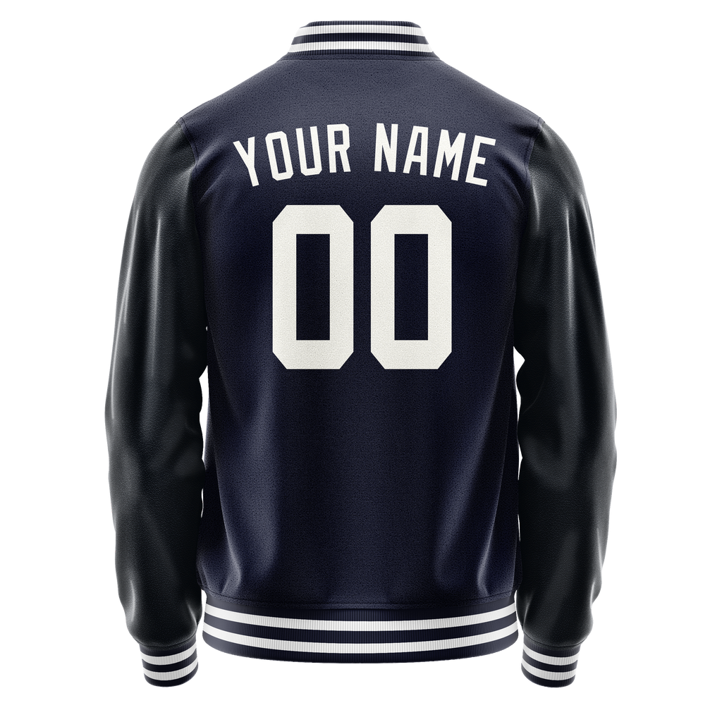 Personalized Navy & White Solid Color Varsity Letterman Jacket