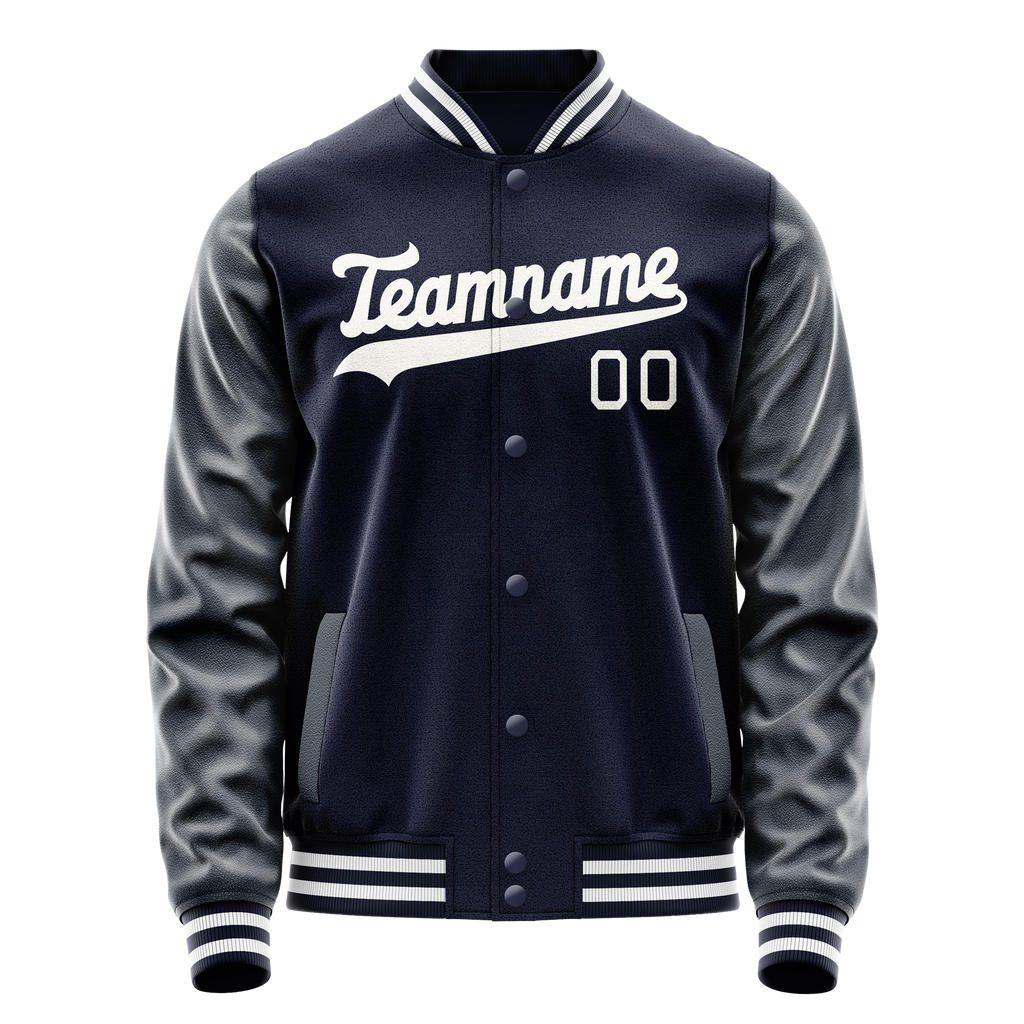 Personalized Navy & White Solid Color Varsity Letterman Jacket