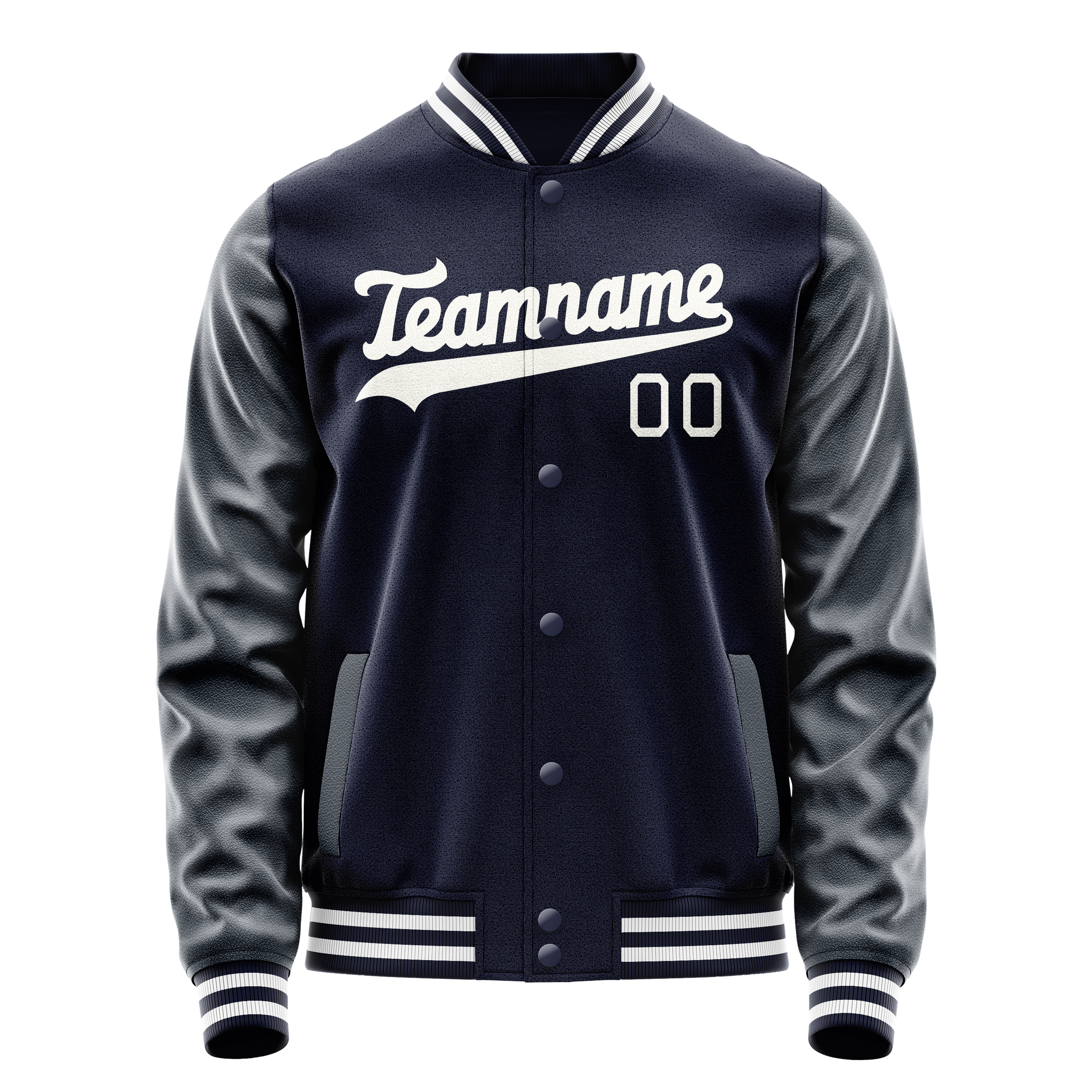 Personalized Navy & White Solid Color Varsity Letterman Jacket