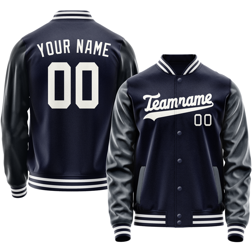 Personalized Navy & White Solid Color Varsity Letterman Jacket