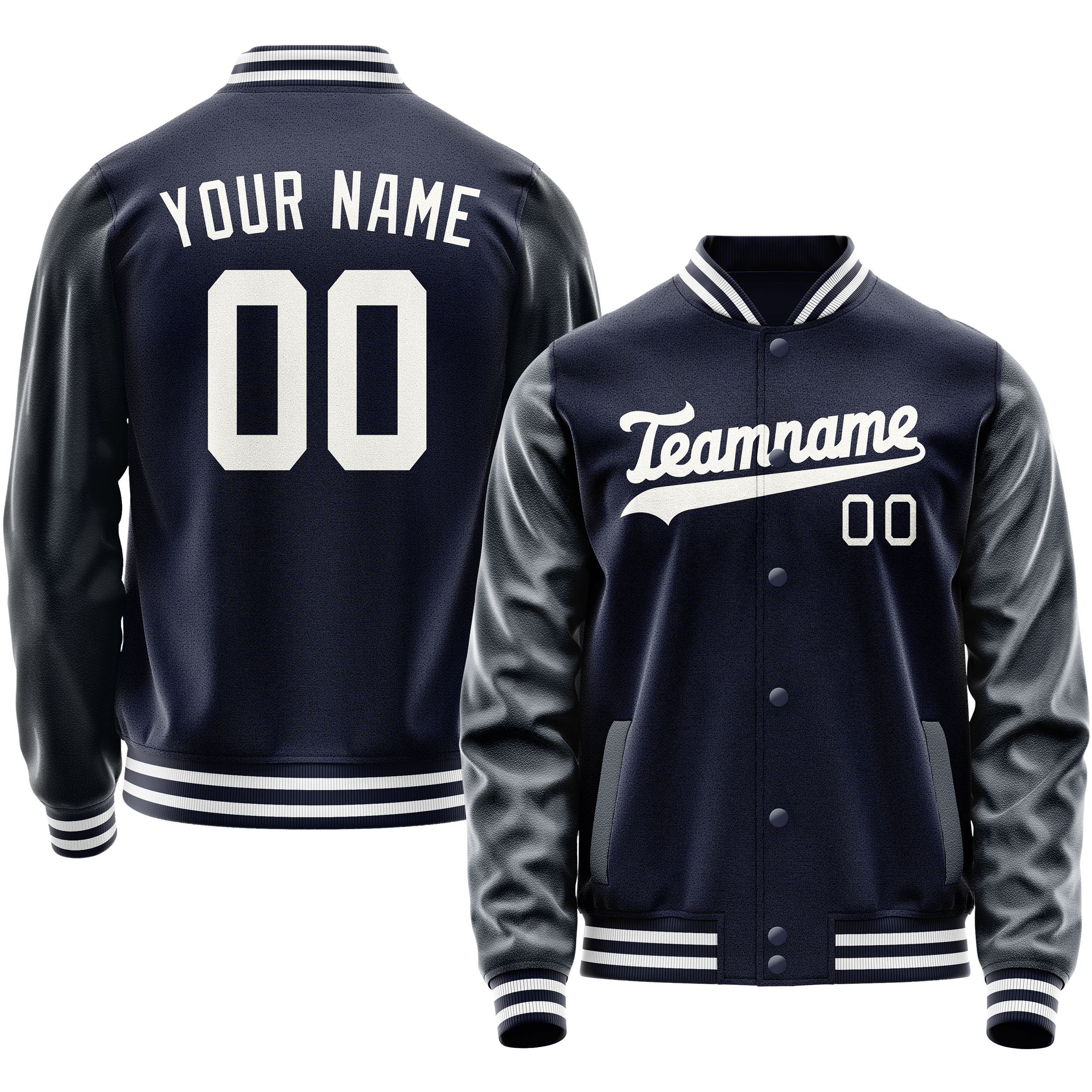 Personalized Navy & White Solid Color Varsity Letterman Jacket