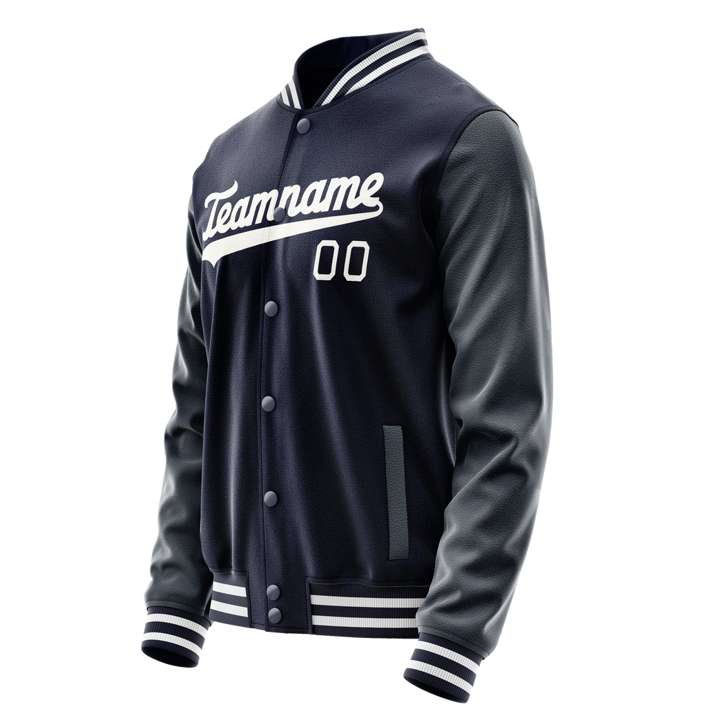 Personalized Navy & White Solid Color Varsity Letterman Jacket