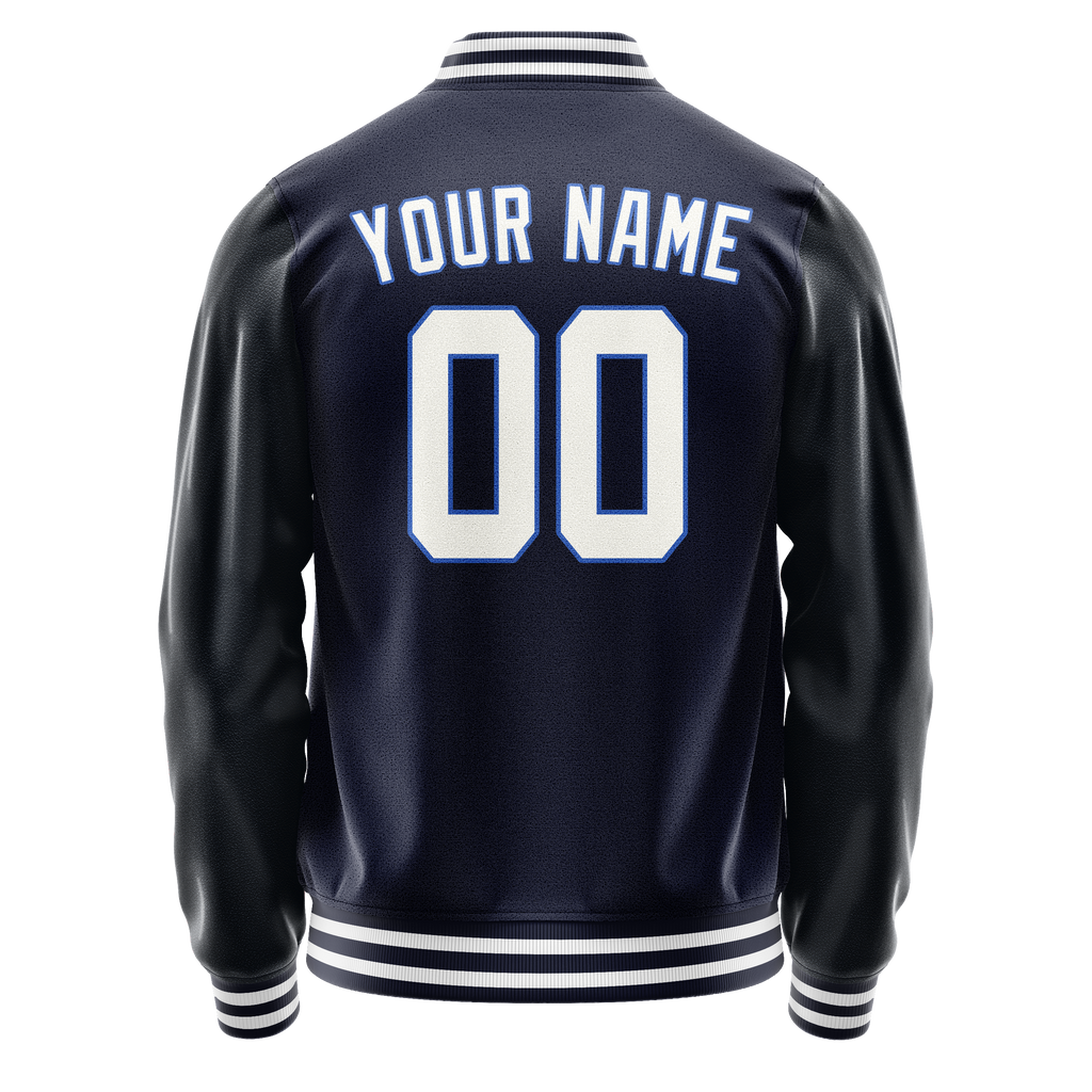 Personalized Navy & White Solid Color Varsity Letterman Jacket