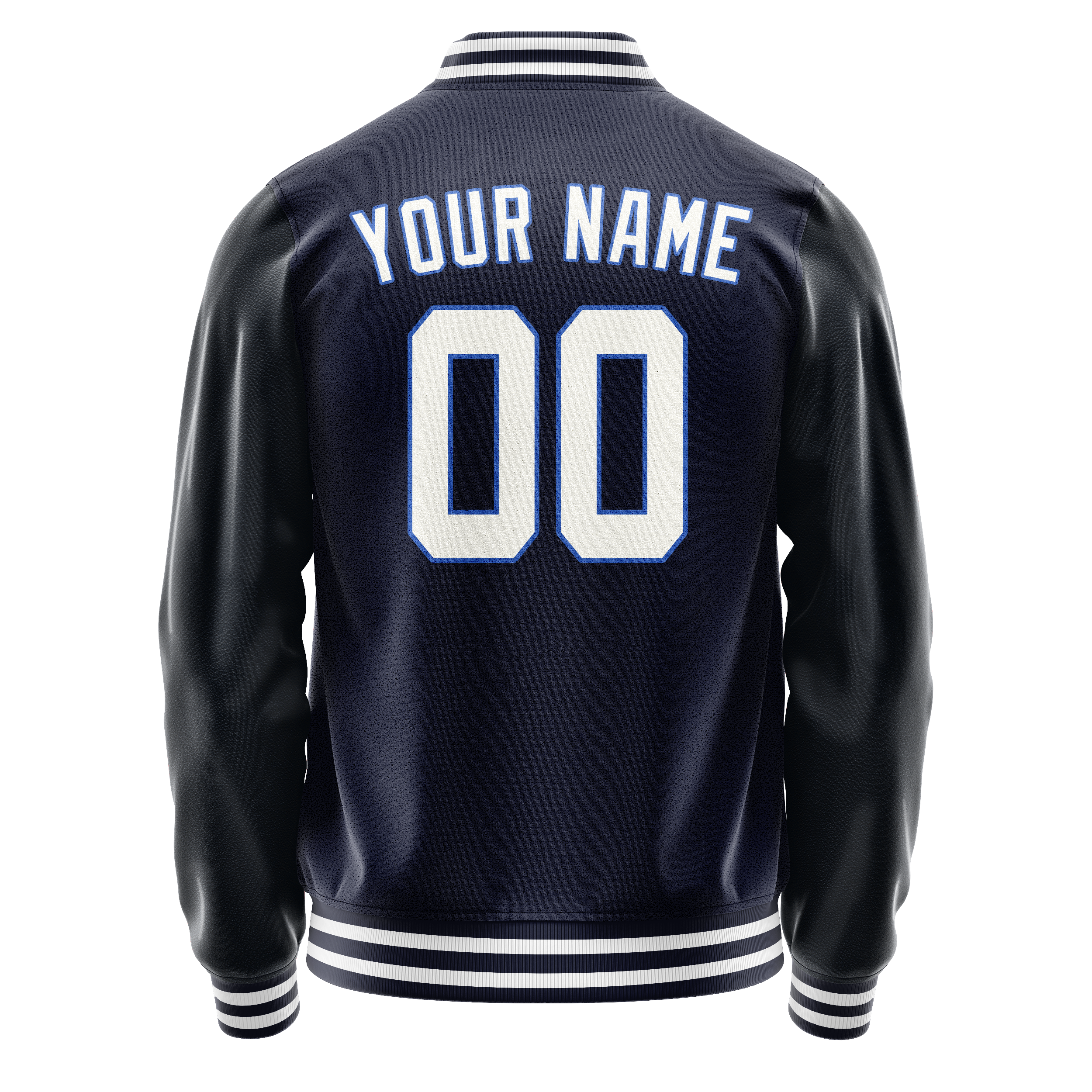 Personalized Navy & White Solid Color Varsity Letterman Jacket