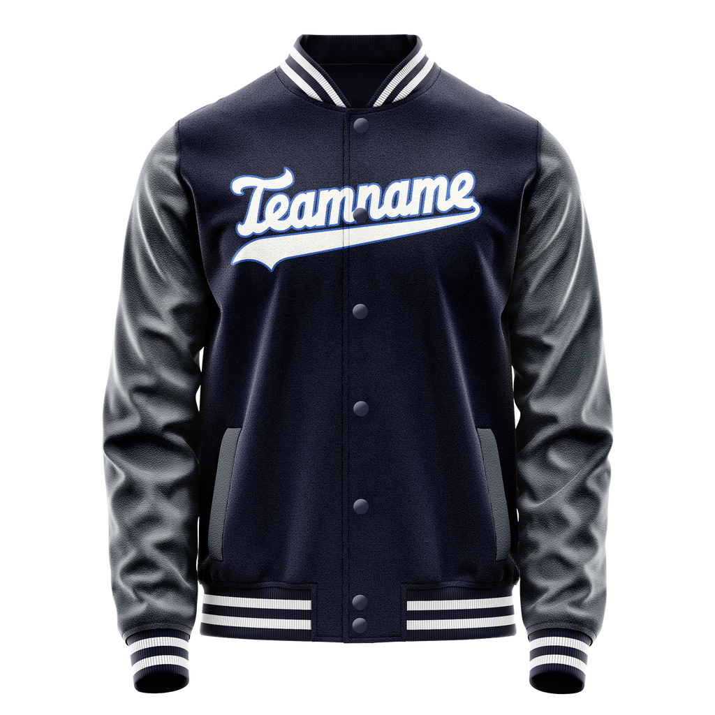 Personalized Navy & White Solid Color Varsity Letterman Jacket