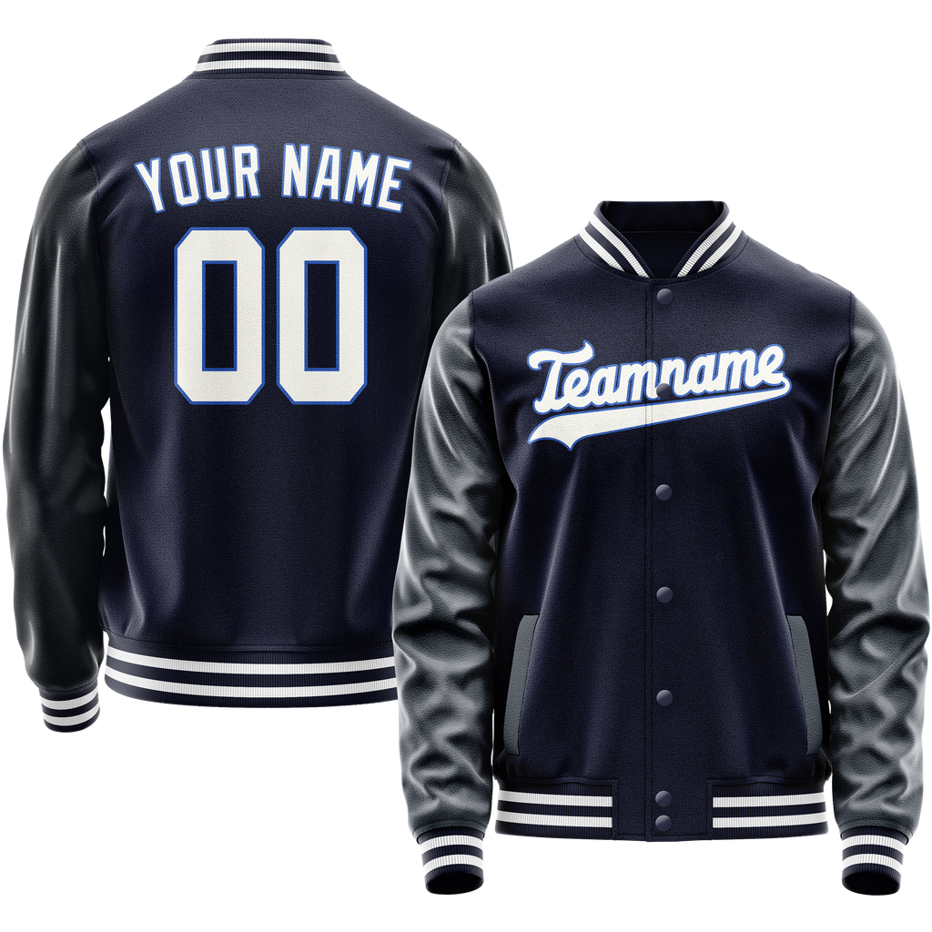 Personalized Navy & White Solid Color Varsity Letterman Jacket