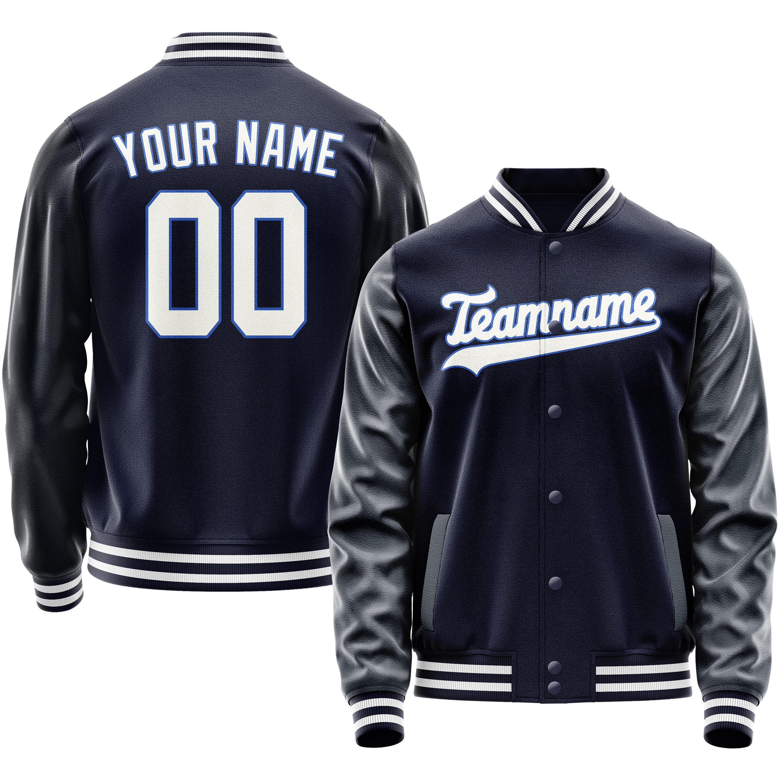Personalized Navy & White Solid Color Varsity Letterman Jacket