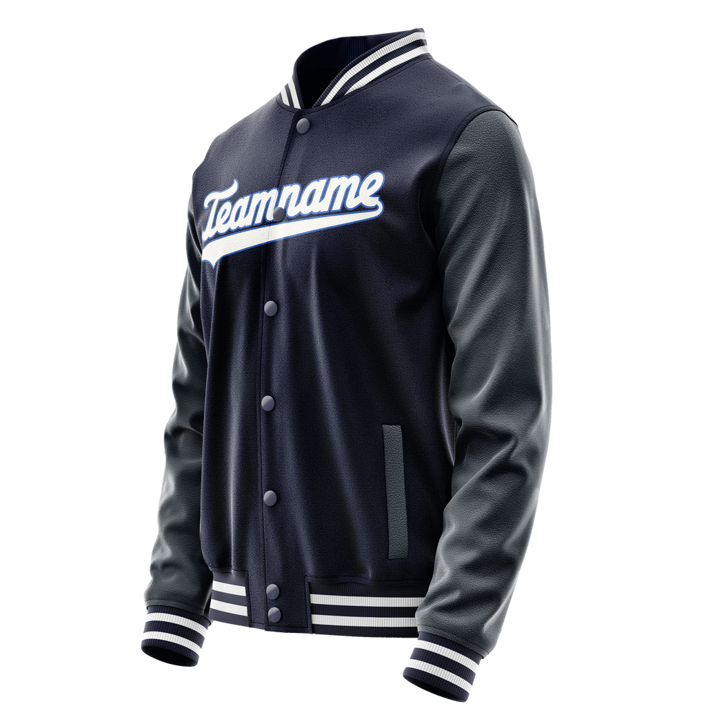 Personalized Navy & White Solid Color Varsity Letterman Jacket
