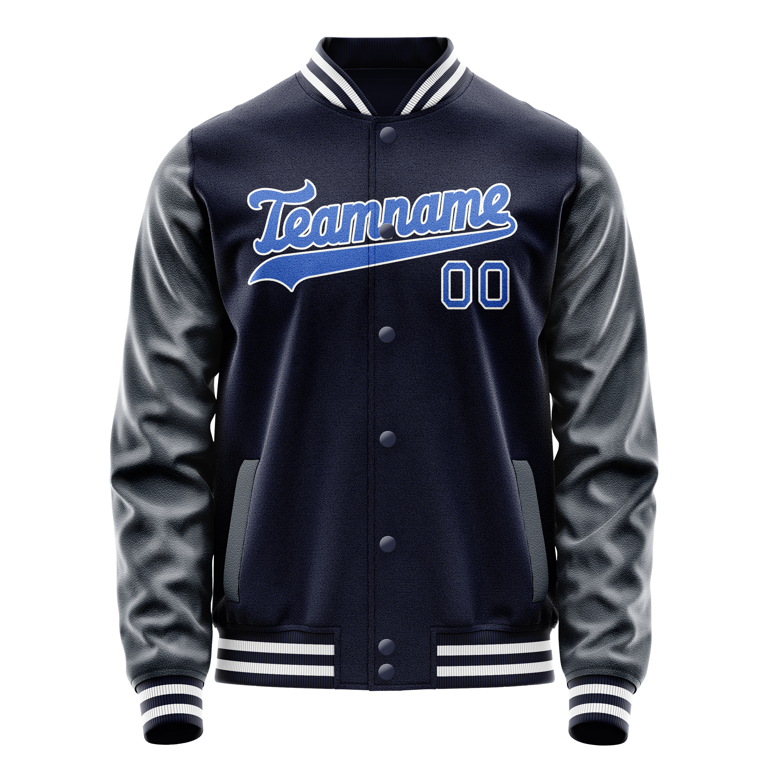 Personalized Navy & Blue Solid Color Varsity Letterman Jacket