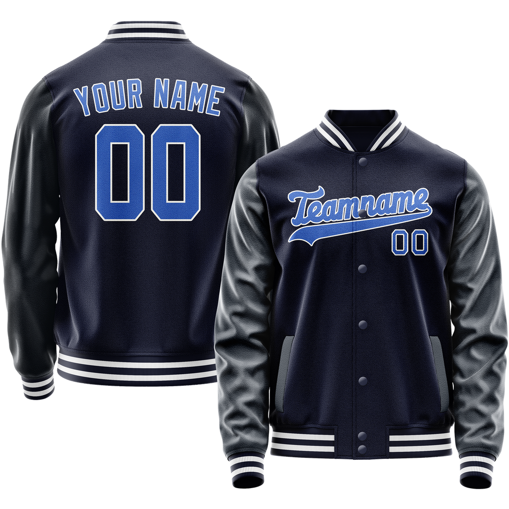 Personalized Navy & Blue Solid Color Varsity Letterman Jacket