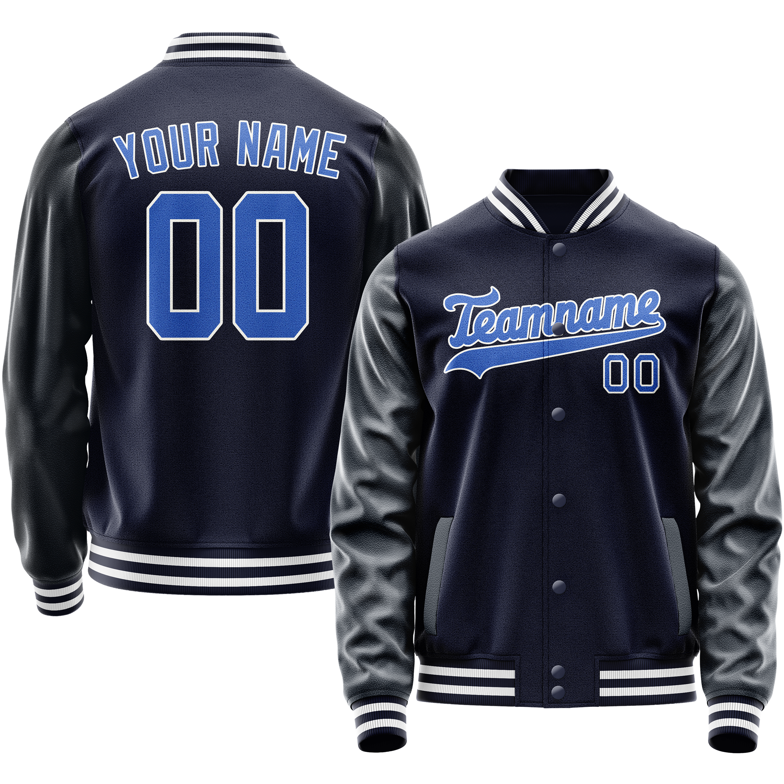 Personalized Navy & Blue Solid Color Varsity Letterman Jacket