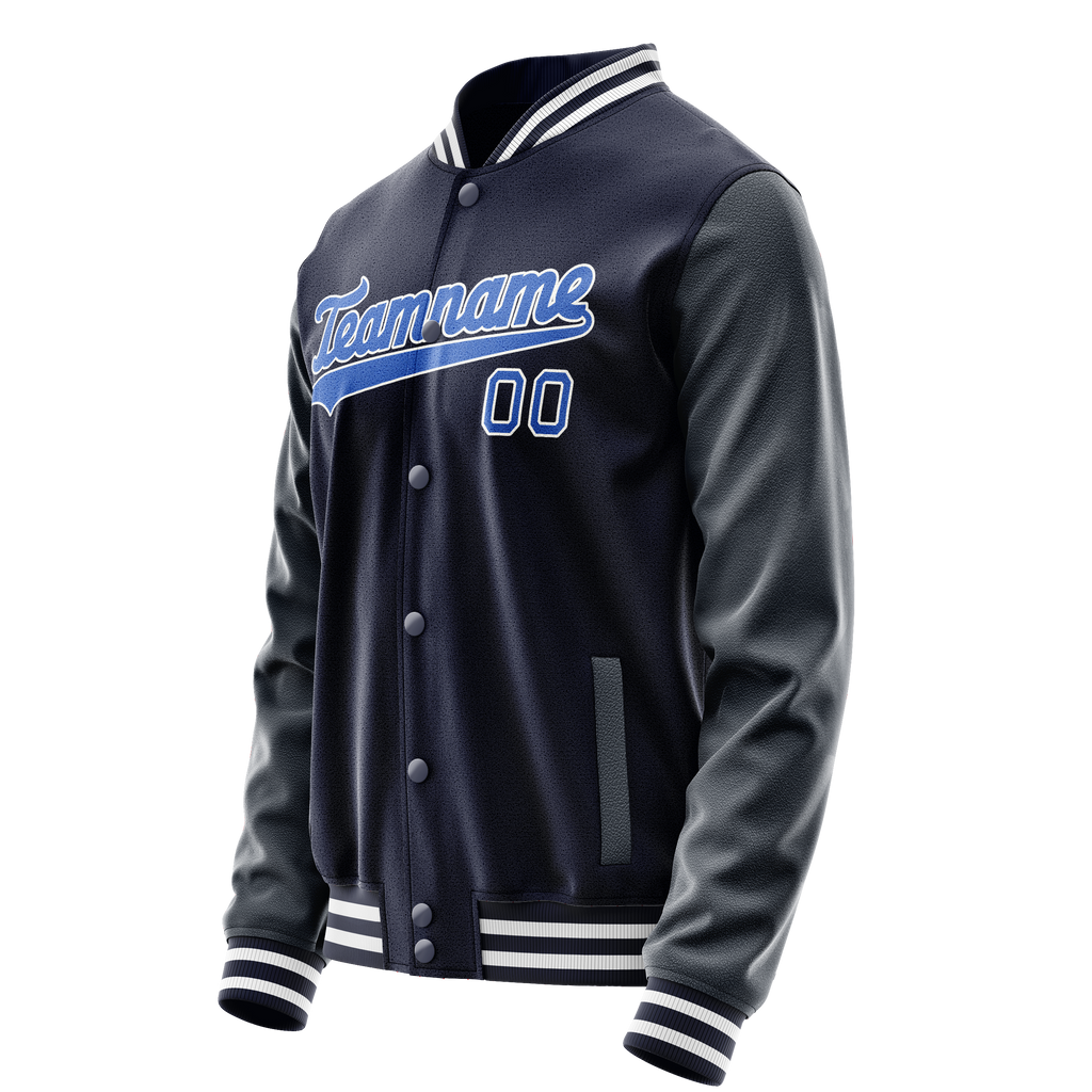 Personalized Navy & Blue Solid Color Varsity Letterman Jacket