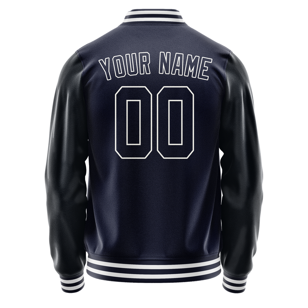 Personalized Navy & White Solid Color Varsity Letterman Jacket