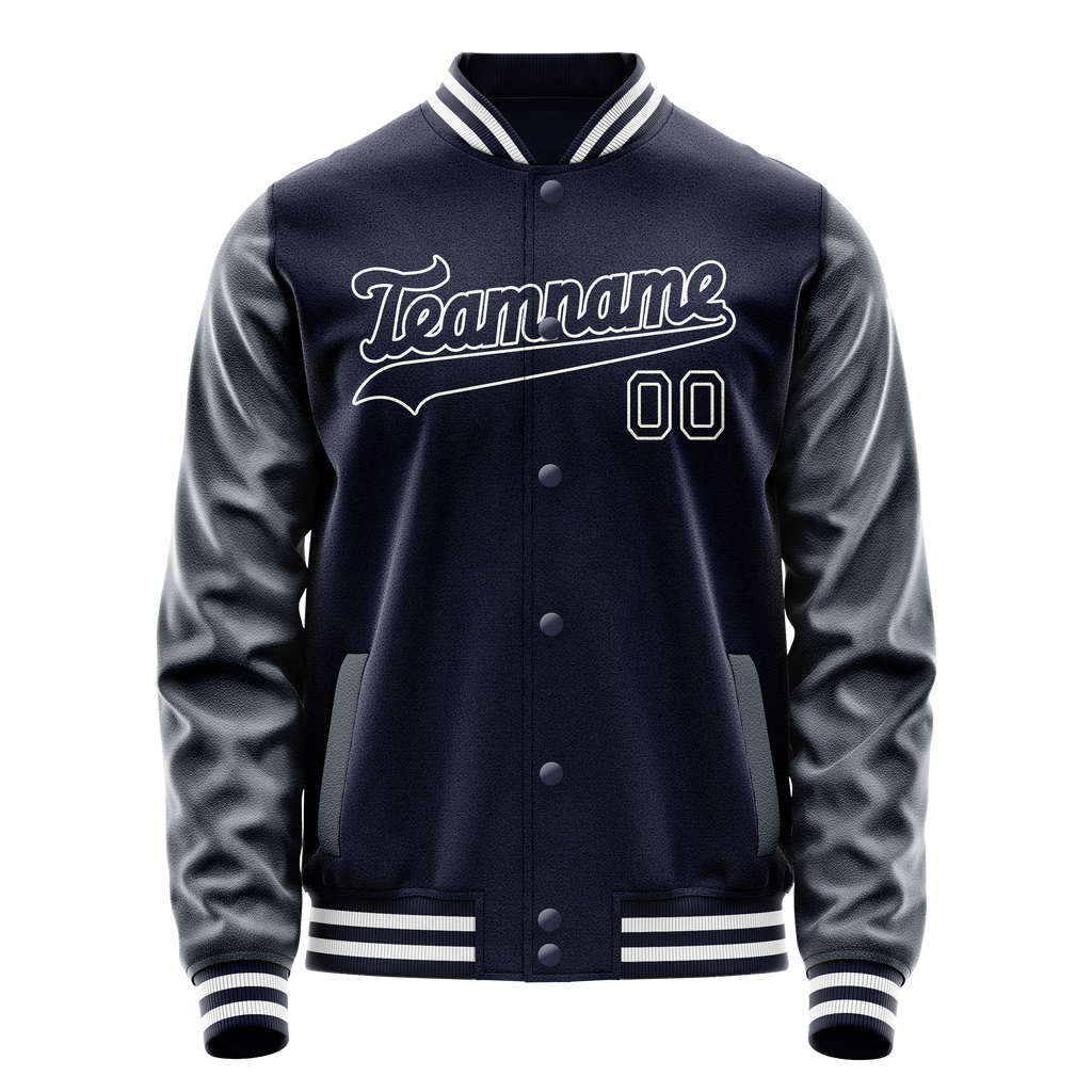 Personalized Navy & White Solid Color Varsity Letterman Jacket