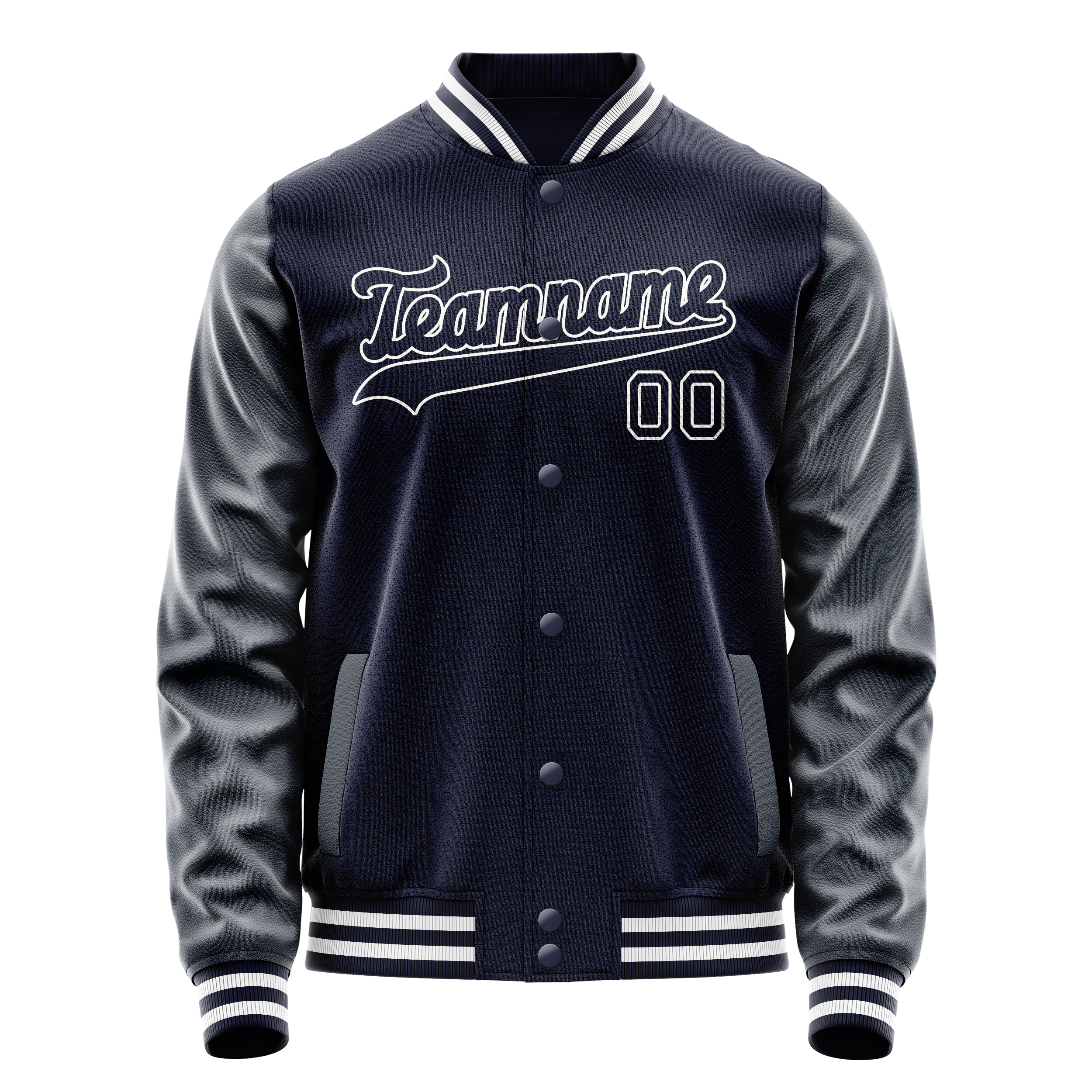 Personalized Navy & White Solid Color Varsity Letterman Jacket