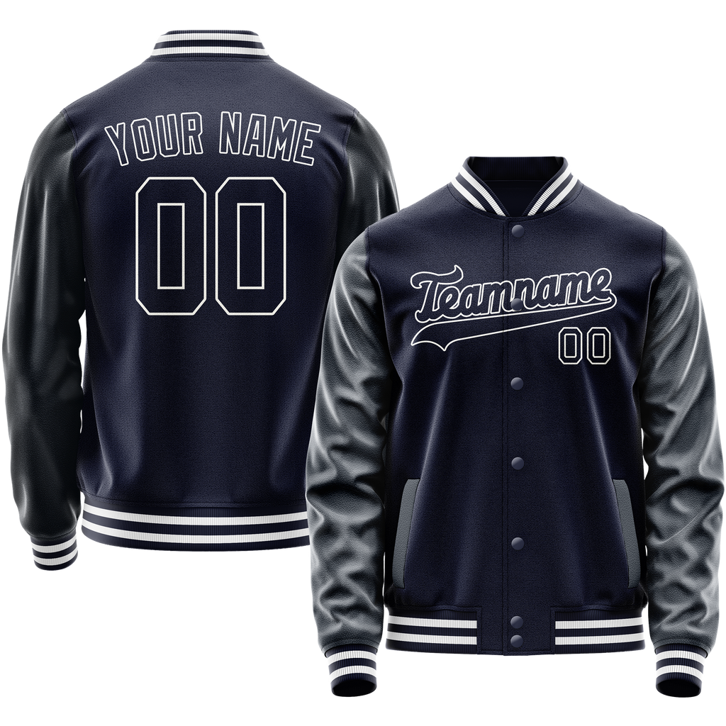 Personalized Navy & White Solid Color Varsity Letterman Jacket