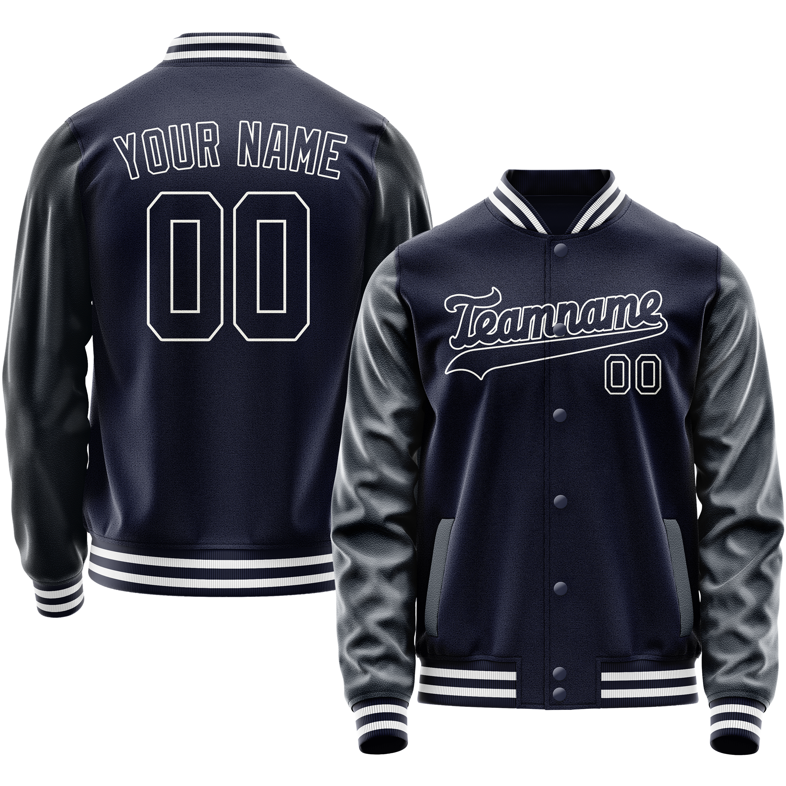 Personalized Navy & White Solid Color Varsity Letterman Jacket