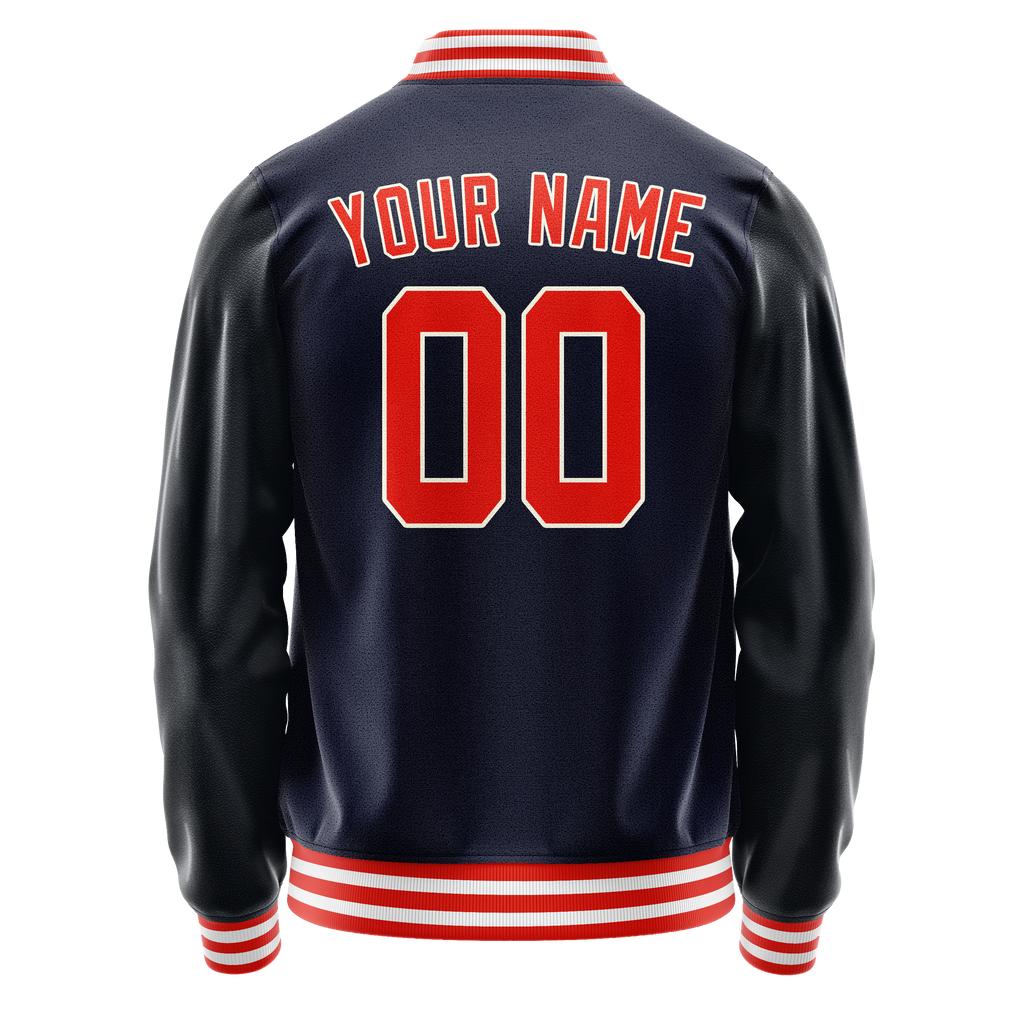 Personalized Navy & Orange Solid Color Varsity Letterman Jacket