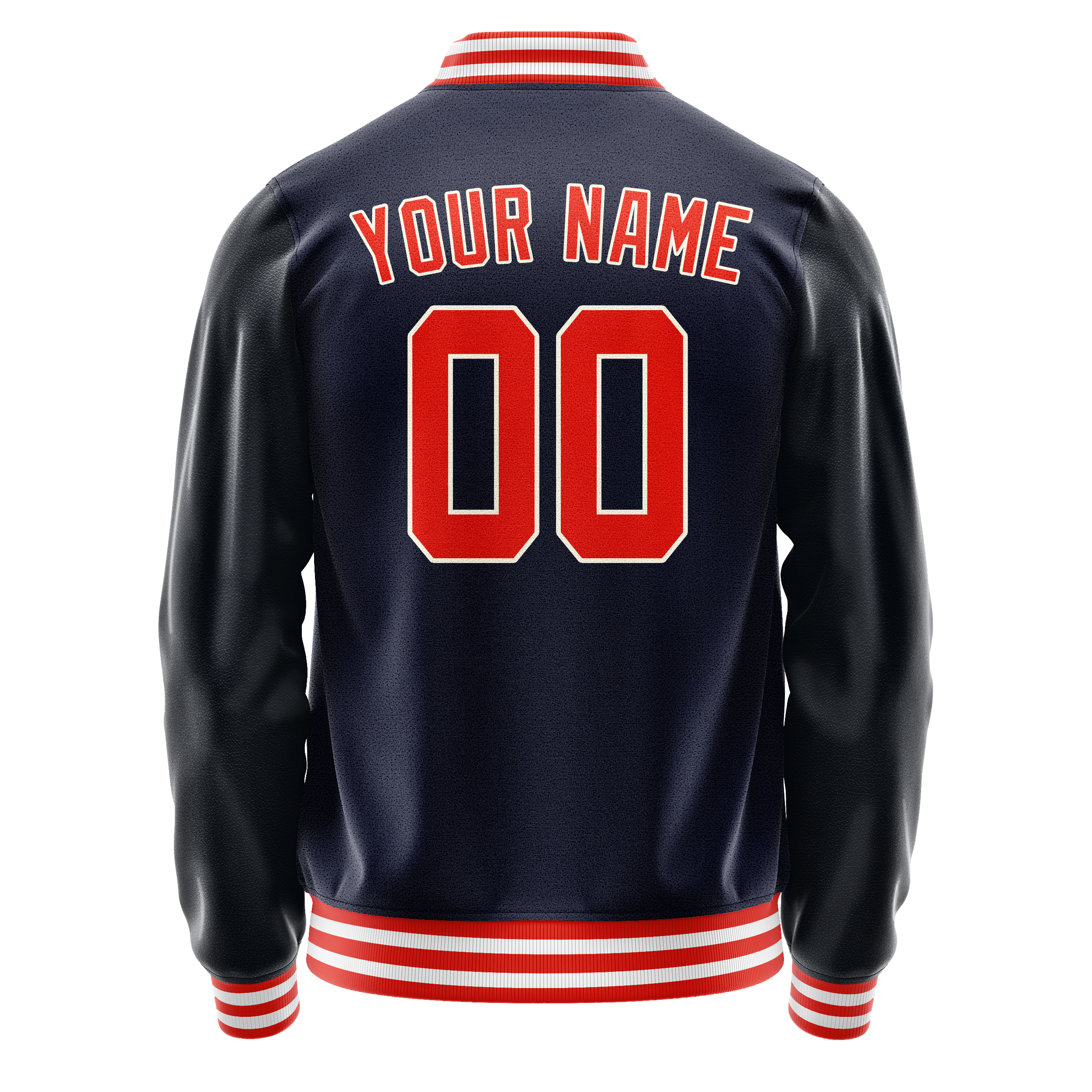 Personalized Navy & Orange Solid Color Varsity Letterman Jacket