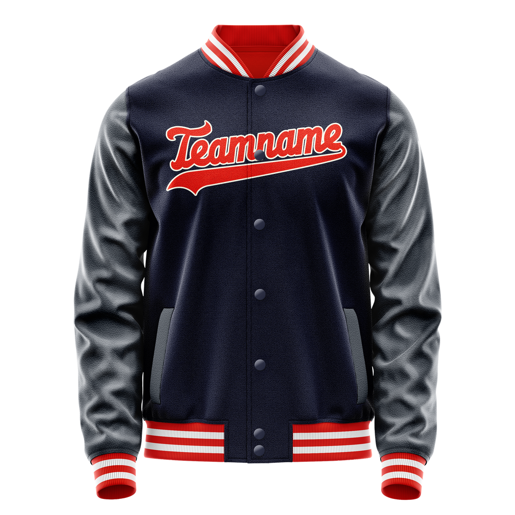 Personalized Navy & Orange Solid Color Varsity Letterman Jacket