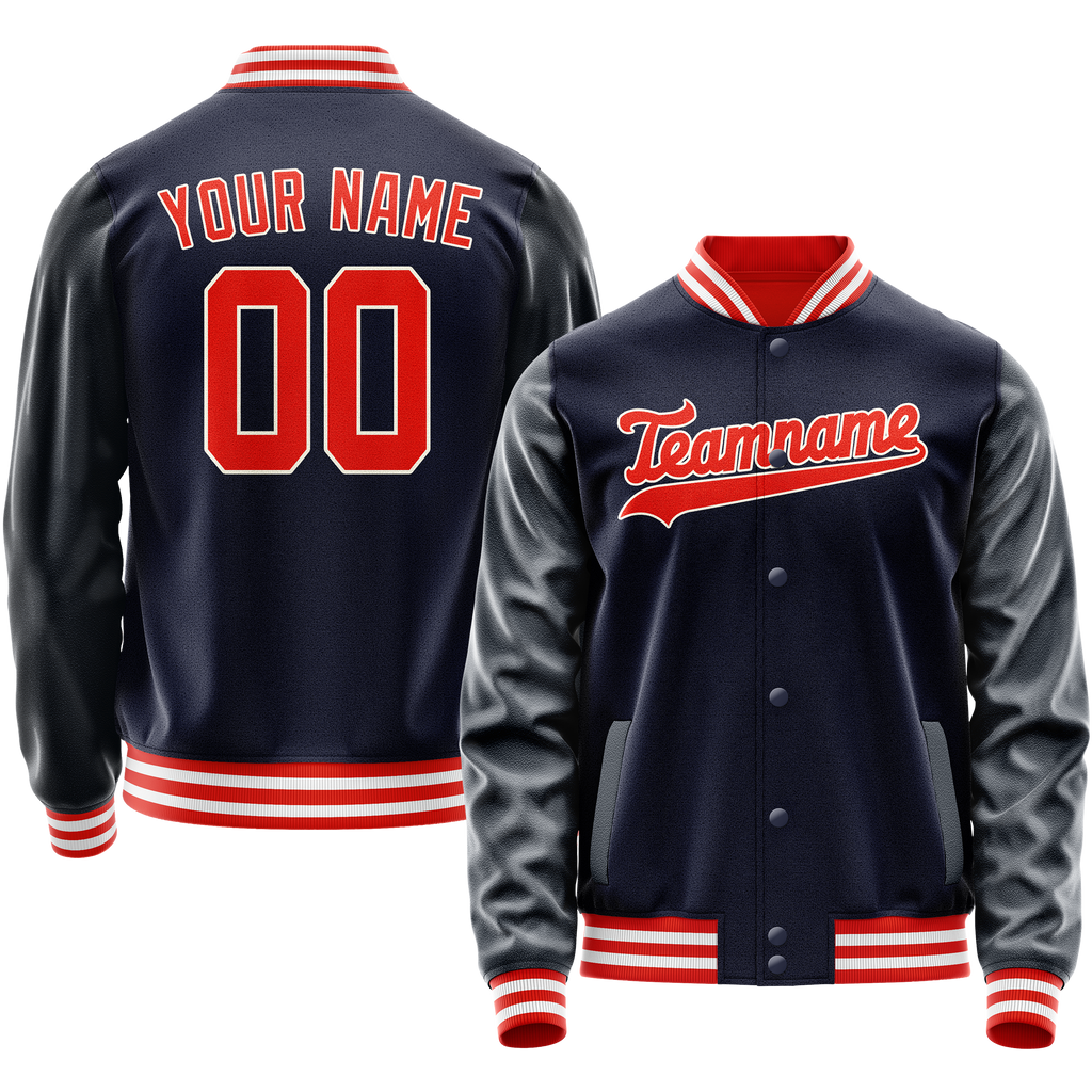 Personalized Navy & Orange Solid Color Varsity Letterman Jacket