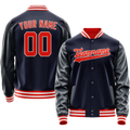 Personalized Navy & Orange Solid Color Varsity Letterman Jacket