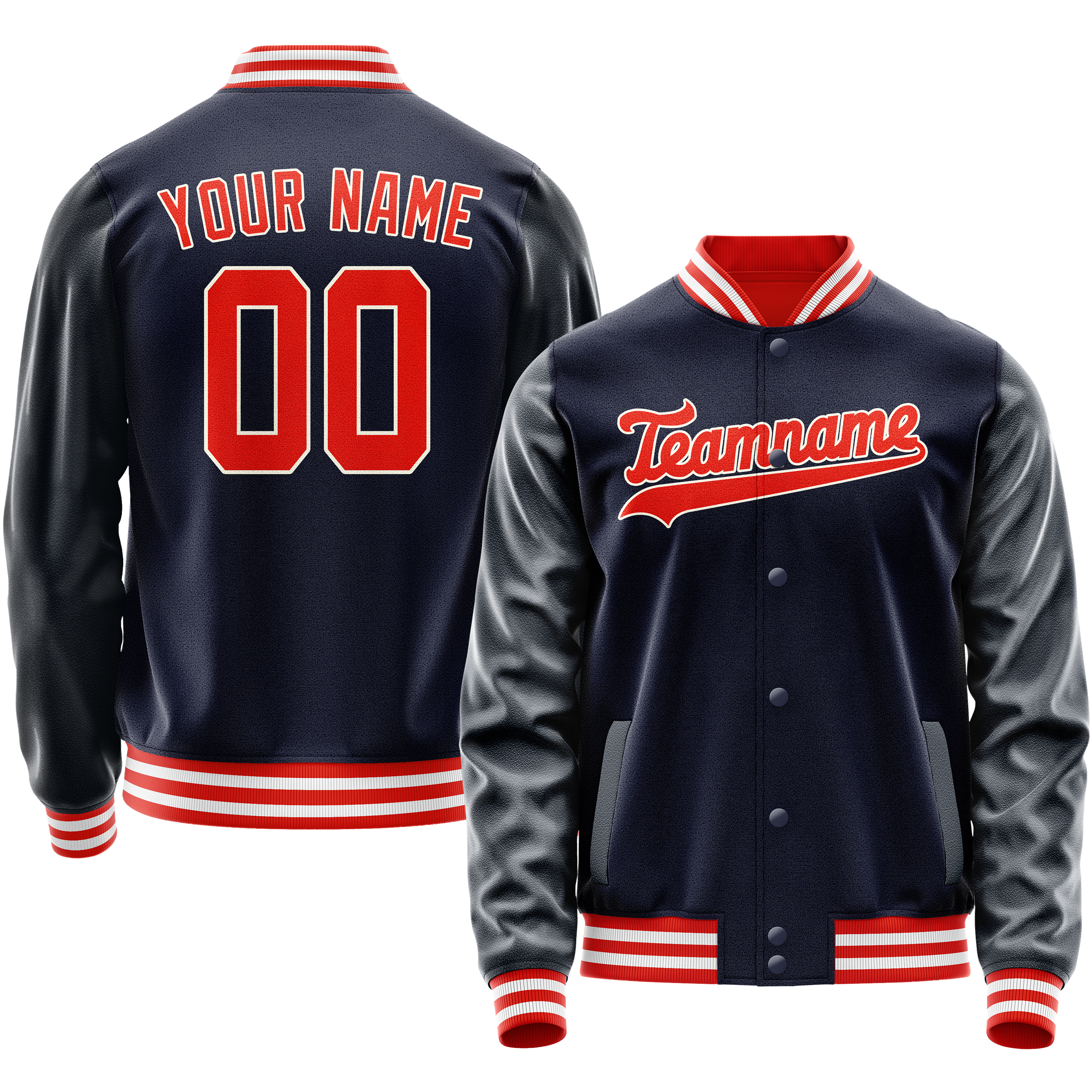 Personalized Navy & Orange Solid Color Varsity Letterman Jacket