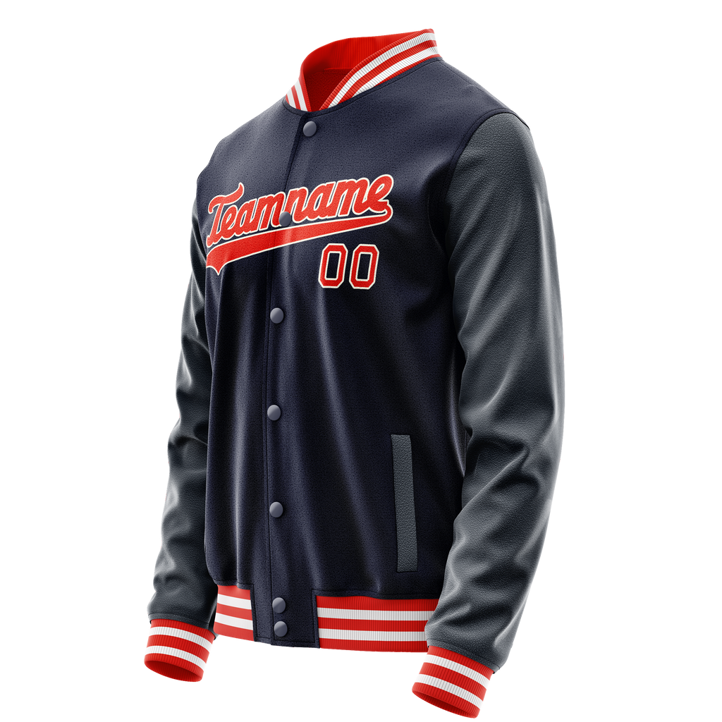 Personalized Navy & Orange Solid Color Varsity Letterman Jacket