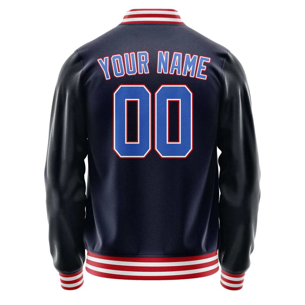 Personalized Navy & Red Solid Color Varsity Letterman Jacket