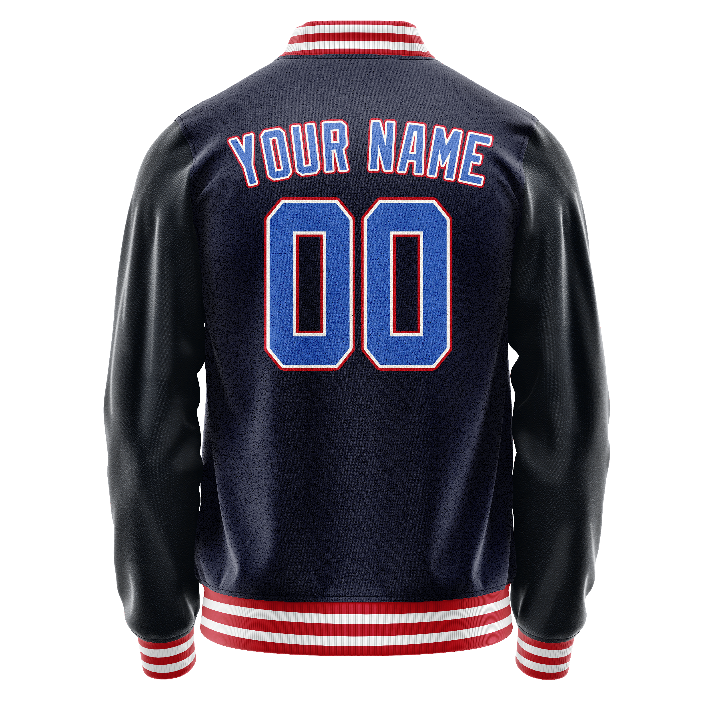 Personalized Navy & Red Solid Color Varsity Letterman Jacket