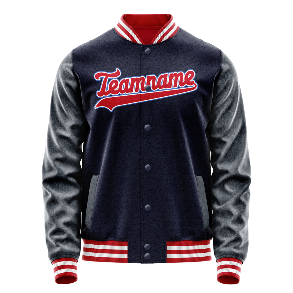 Personalized Navy & Red Solid Color Varsity Letterman Jacket